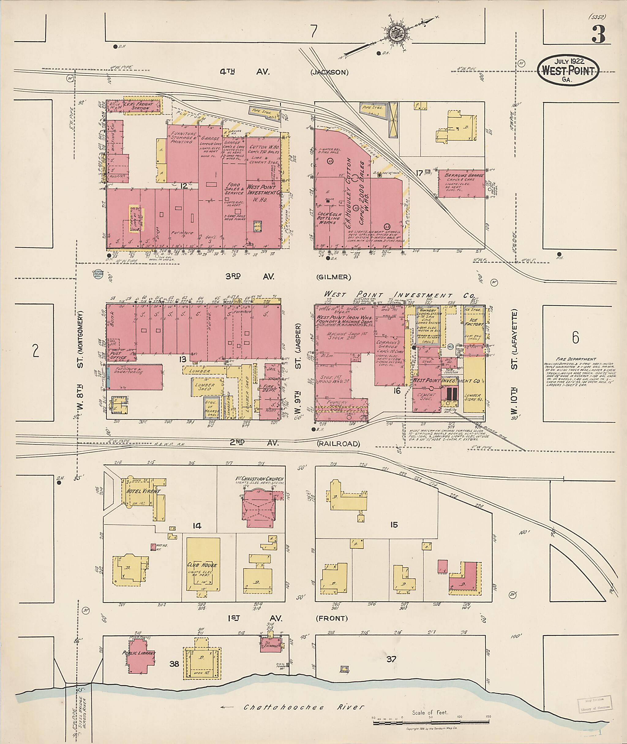 This old map of West Point, Troup County, Georgia was created by Sanborn Map Company in 1922