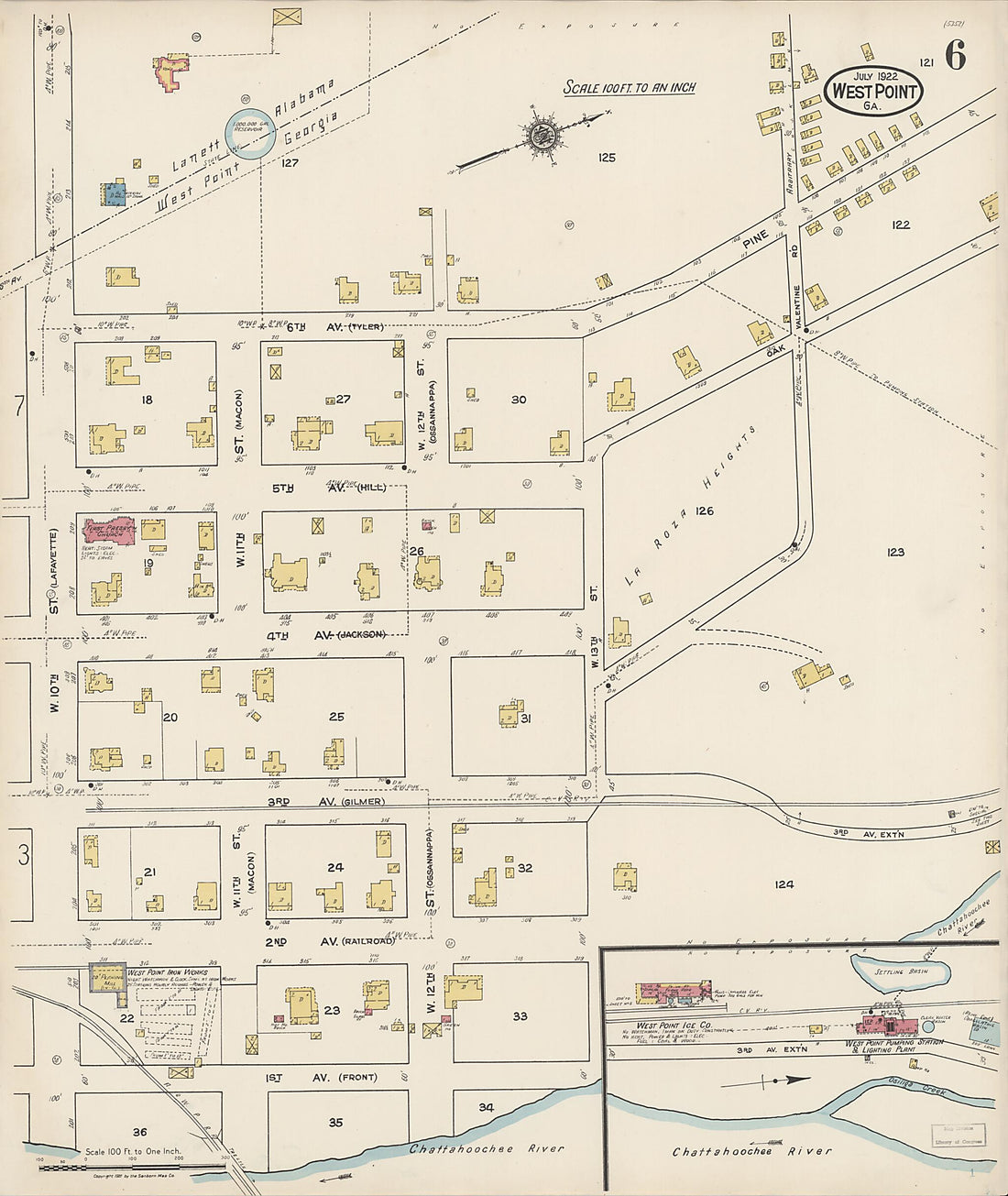 This old map of West Point, Troup County, Georgia was created by Sanborn Map Company in 1922