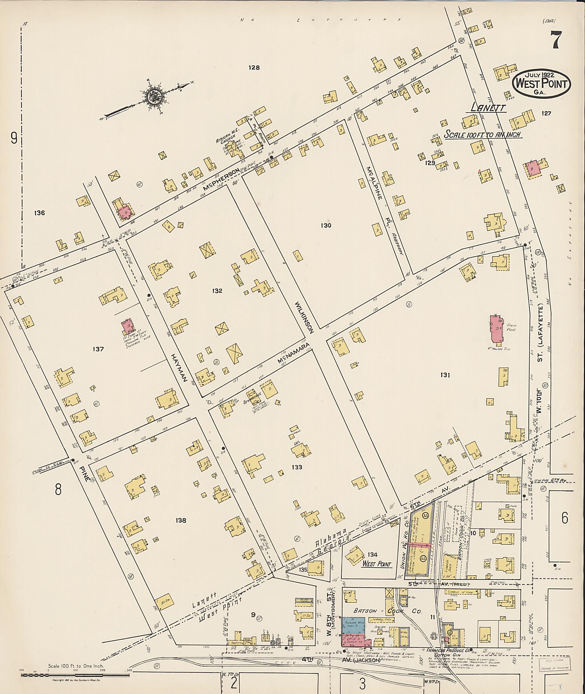 This old map of West Point, Troup County, Georgia was created by Sanborn Map Company in 1922