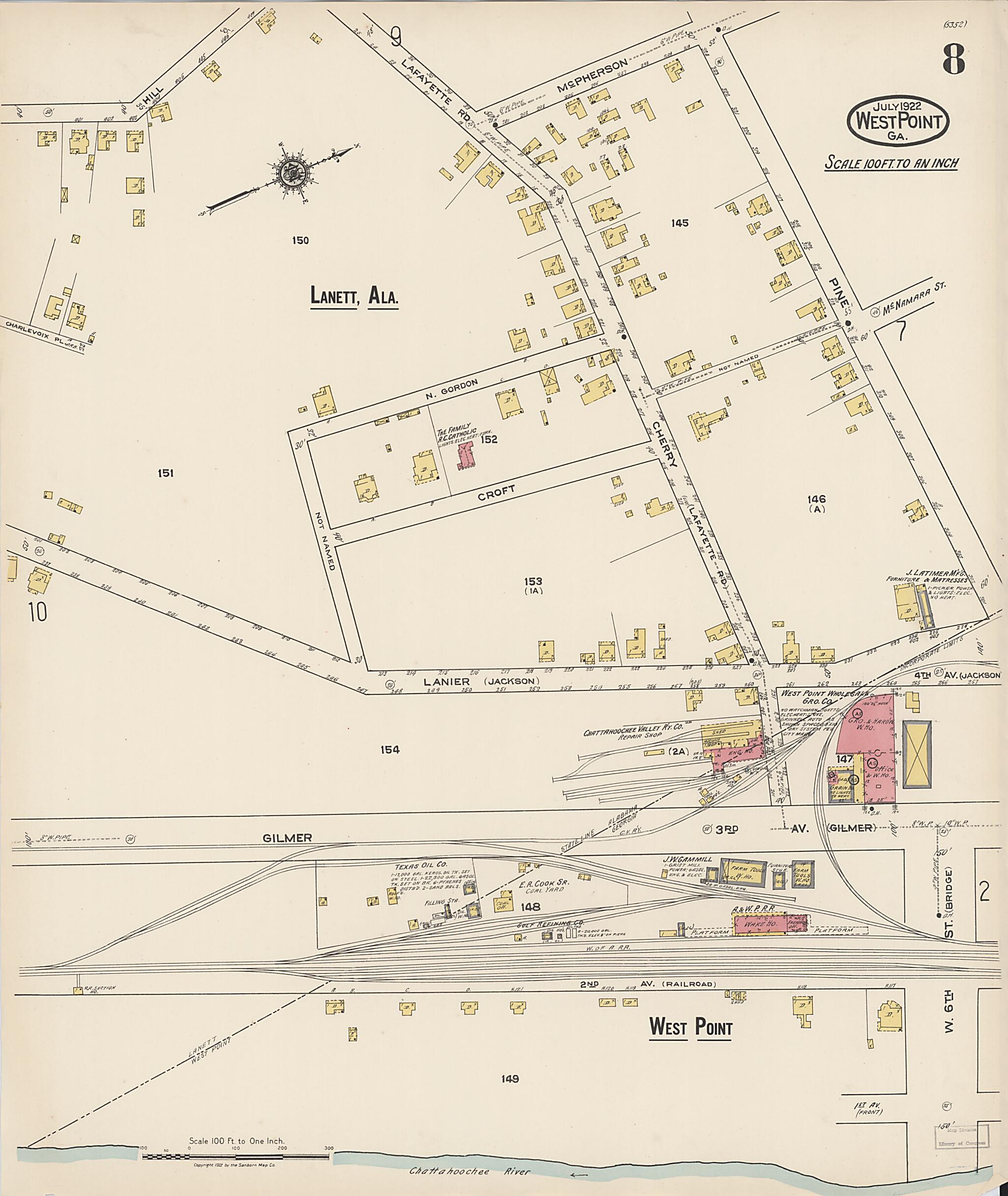 This old map of West Point, Troup County, Georgia was created by Sanborn Map Company in 1922