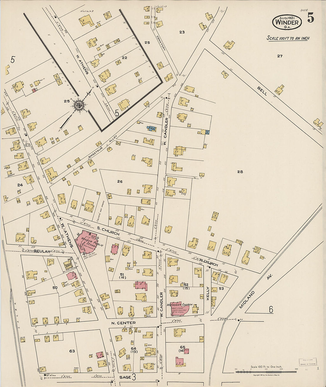 This old map of Winder, Barrow County, Georgia was created by Sanborn Map Company in 1921