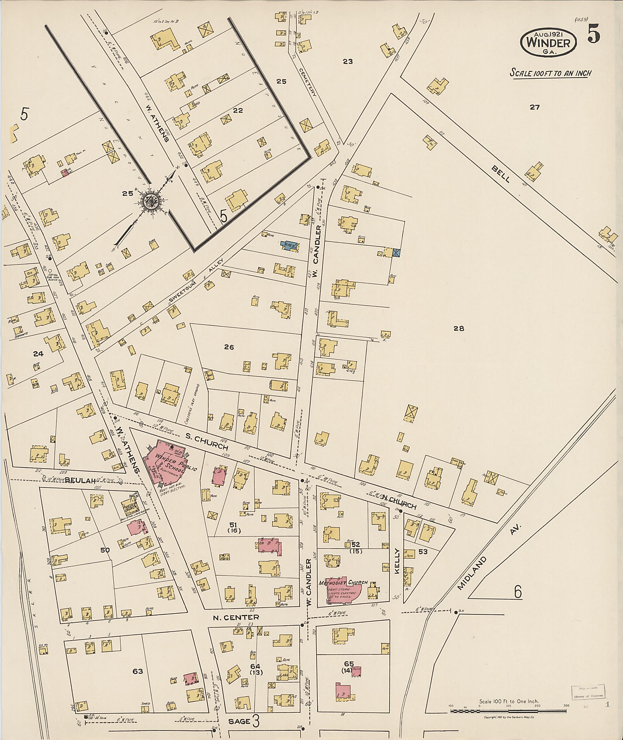 This old map of Winder, Barrow County, Georgia was created by Sanborn Map Company in 1921