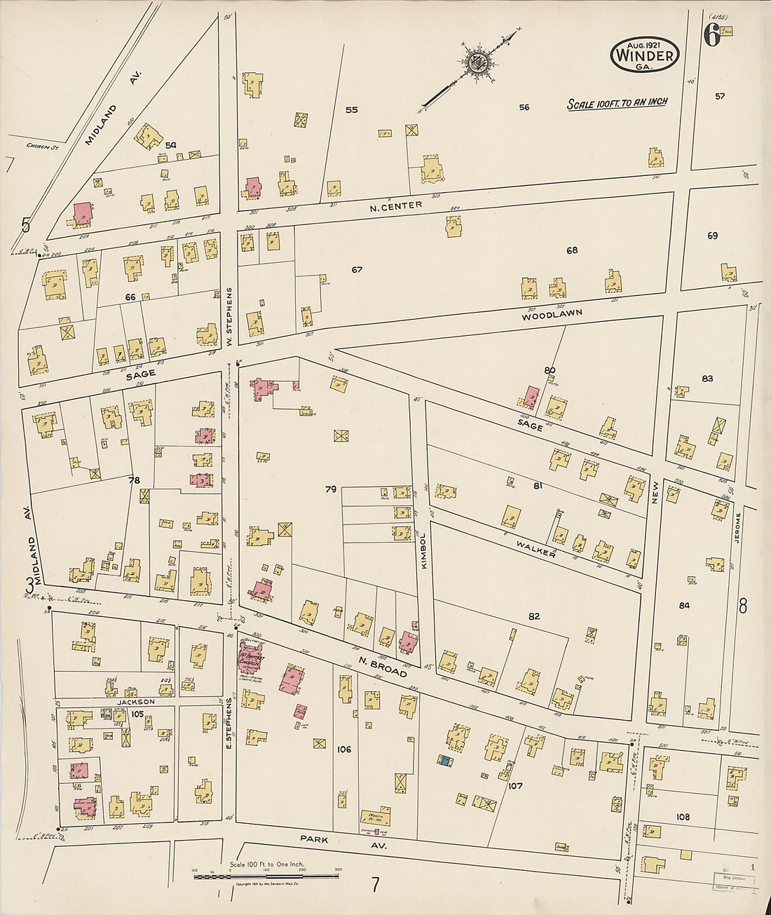This old map of Winder, Barrow County, Georgia was created by Sanborn Map Company in 1921