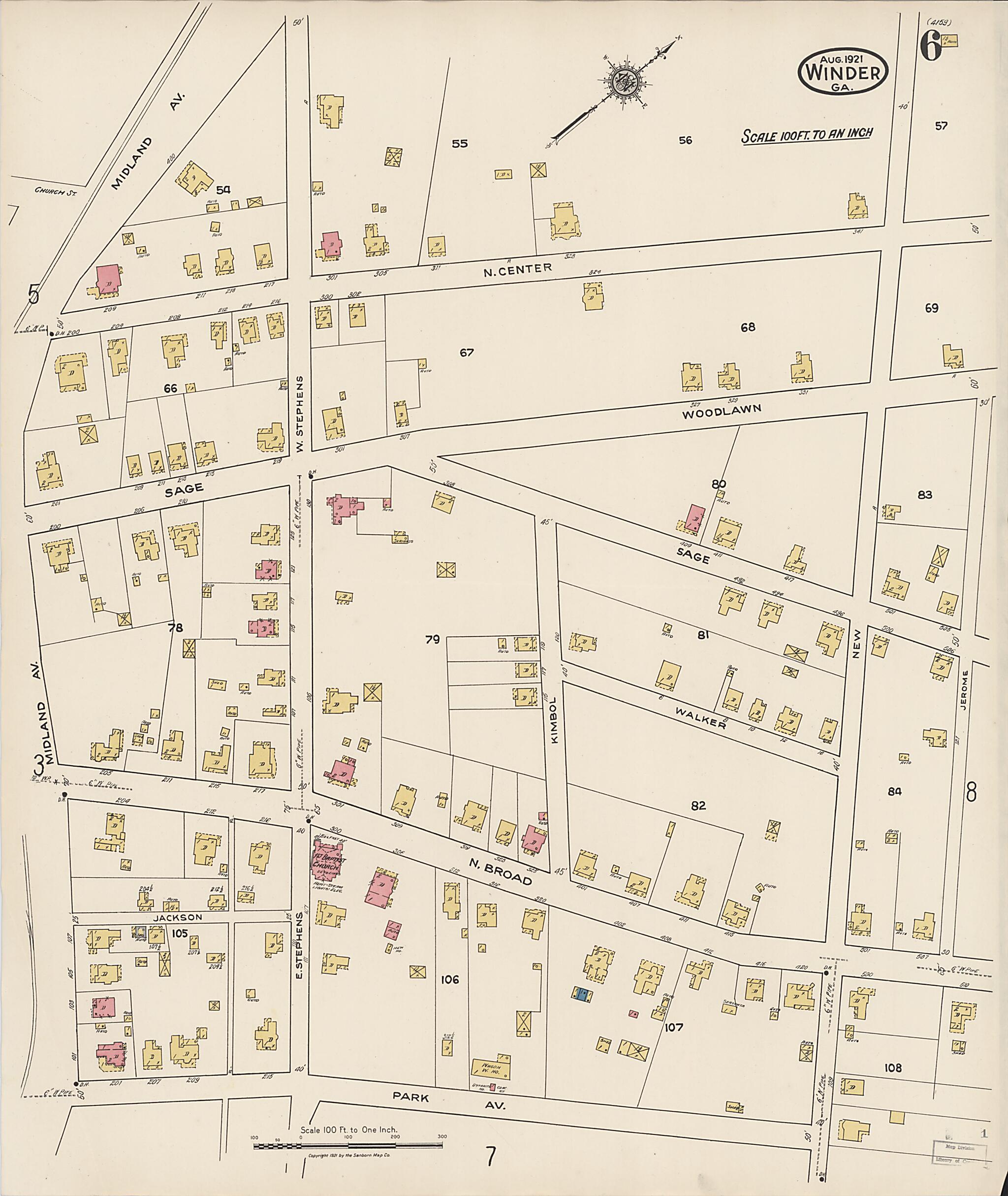 This old map of Winder, Barrow County, Georgia was created by Sanborn Map Company in 1921
