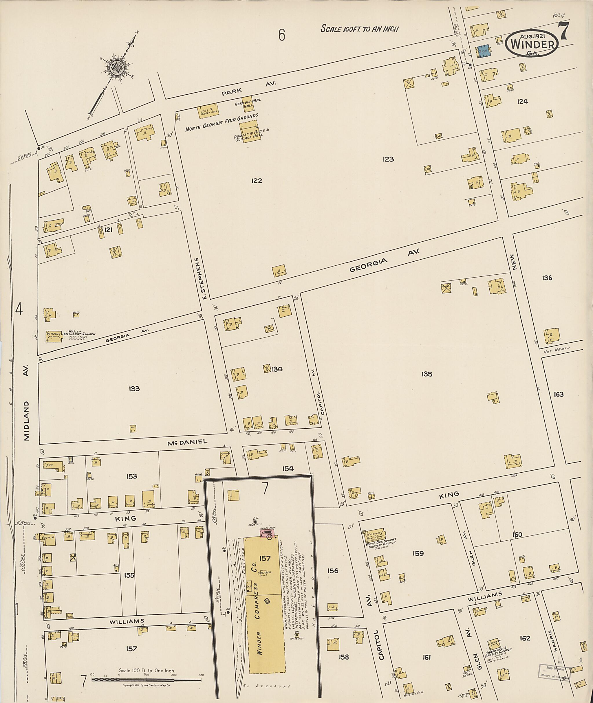 This old map of Winder, Barrow County, Georgia was created by Sanborn Map Company in 1921