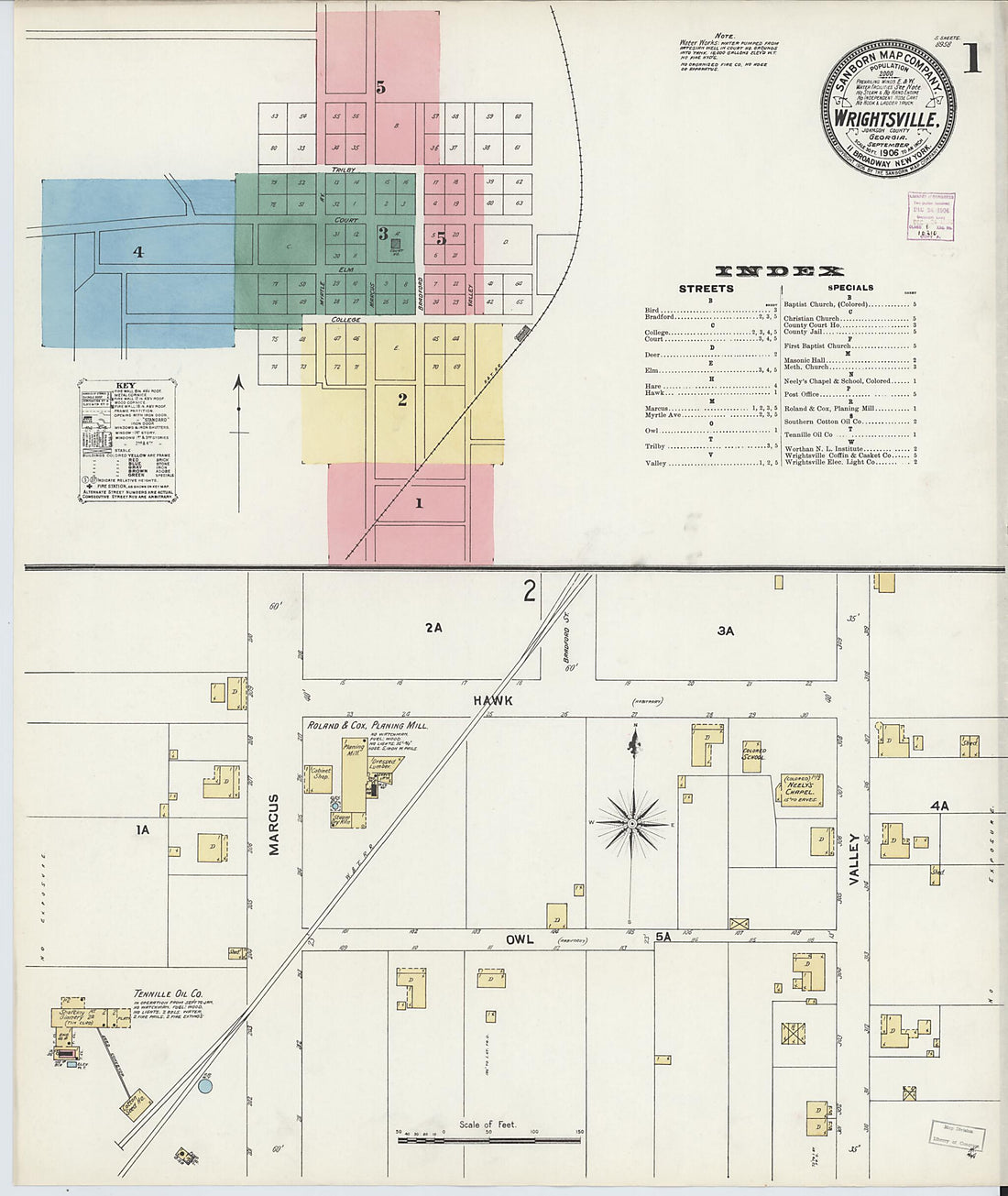This old map of Wrightsville, Johnson County, Georgia was created by Sanborn Map Company in 1906