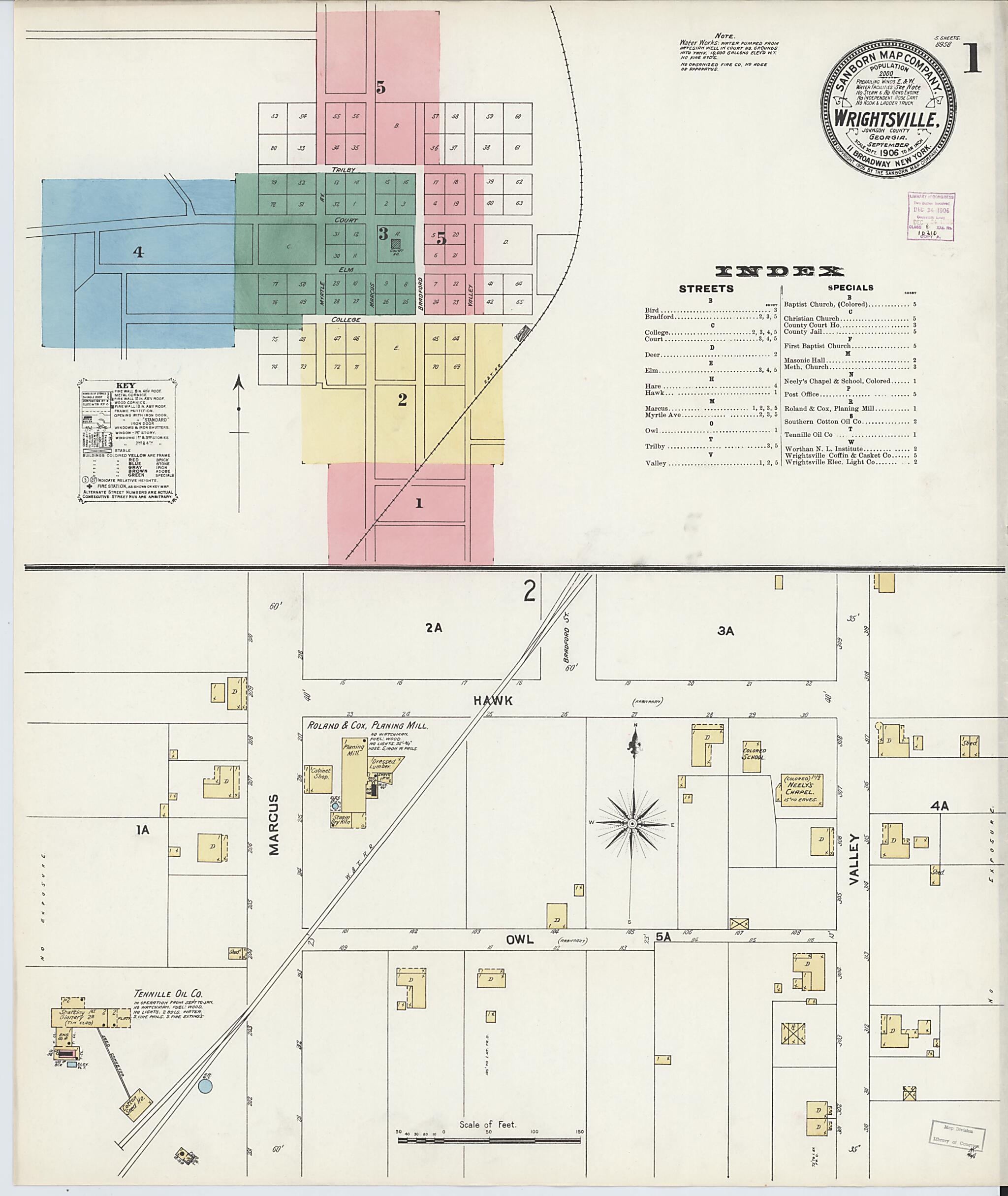 This old map of Wrightsville, Johnson County, Georgia was created by Sanborn Map Company in 1906