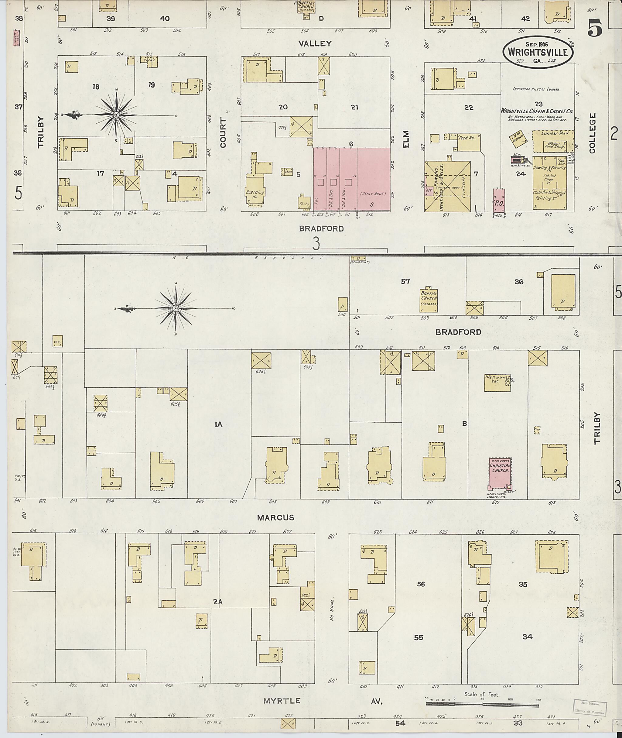 This old map of Wrightsville, Johnson County, Georgia was created by Sanborn Map Company in 1906