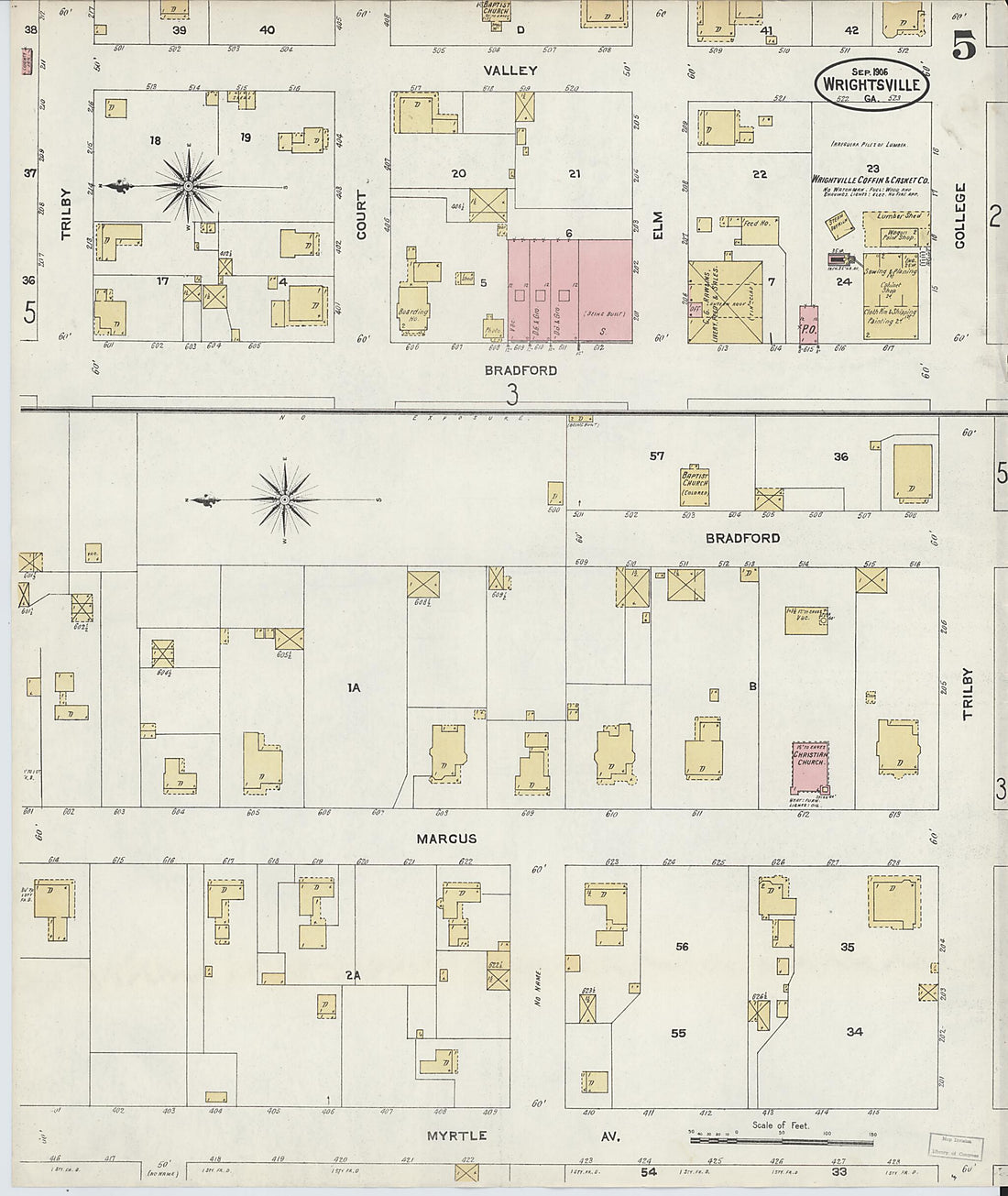 This old map of Wrightsville, Johnson County, Georgia was created by Sanborn Map Company in 1906