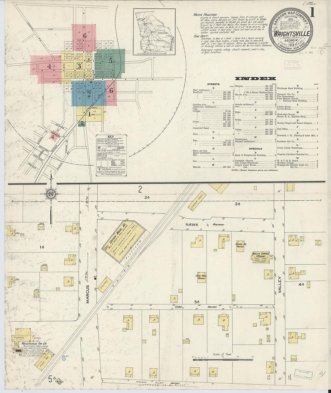 This old map of Wrightsville, Johnson County, Georgia was created by Sanborn Map Company in 1913