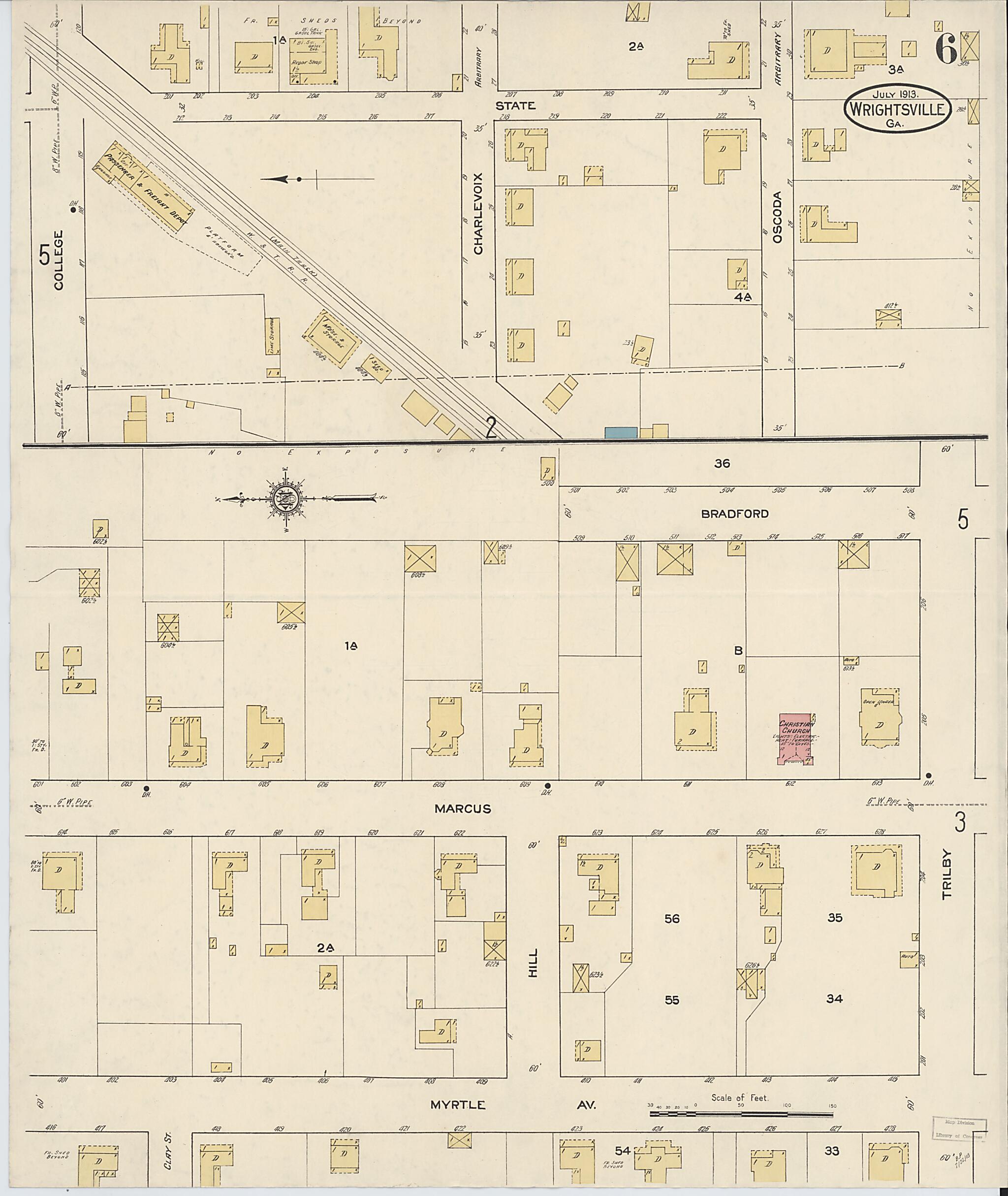 This old map of Wrightsville, Johnson County, Georgia was created by Sanborn Map Company in 1913