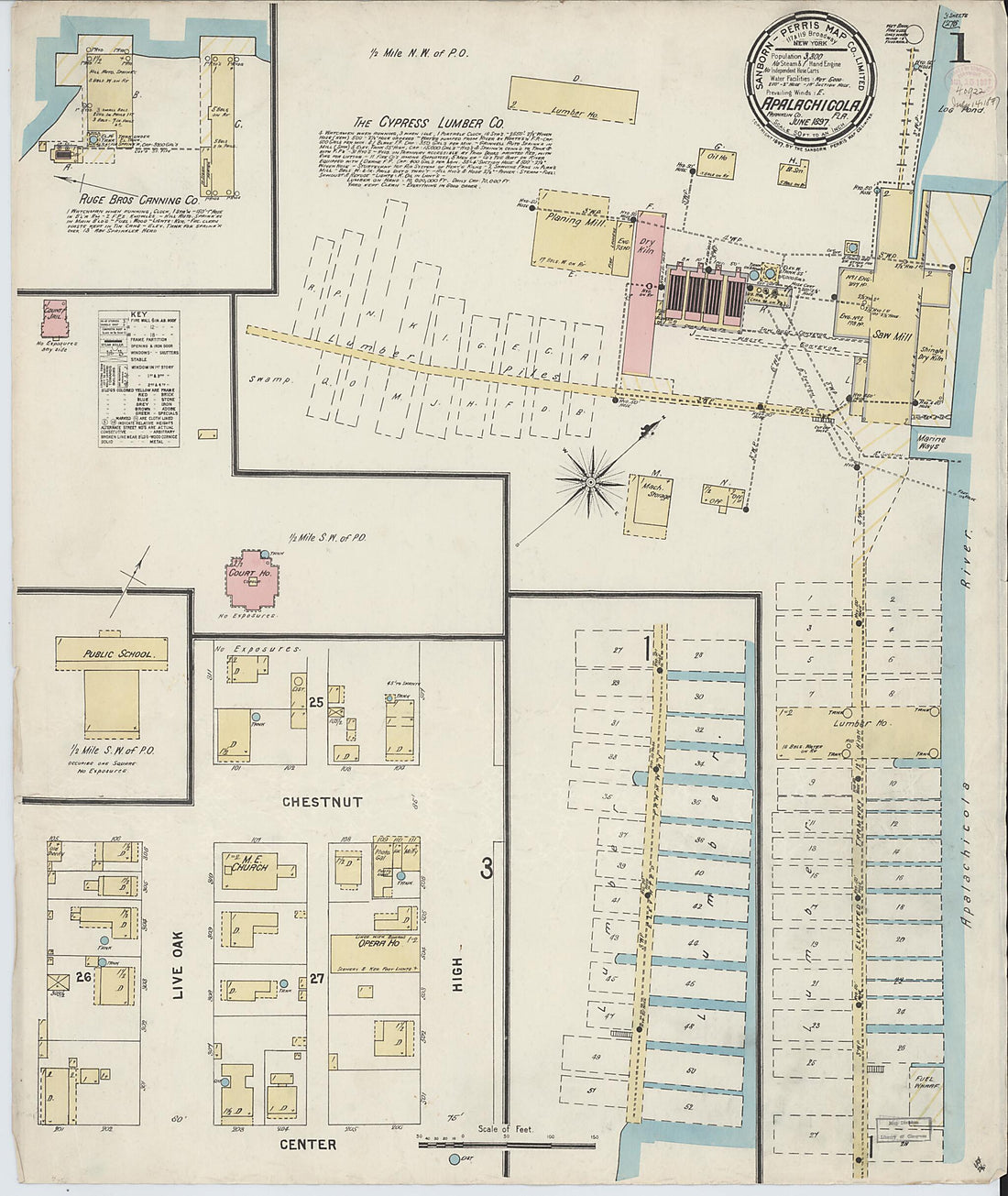 This old map of Apalachicola, Franklin County, Florida was created by Sanborn Map Company in 1897