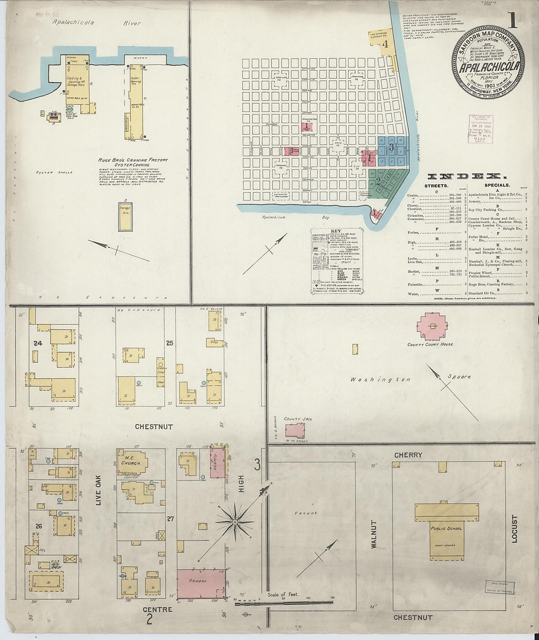 This old map of Apalachicola, Franklin County, Florida was created by Sanborn Map Company in 1903
