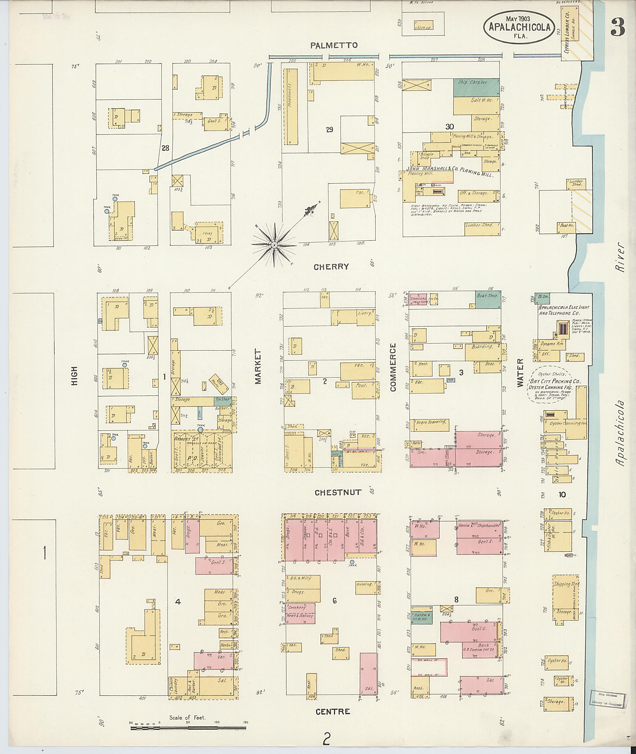 This old map of Apalachicola, Franklin County, Florida was created by Sanborn Map Company in 1903