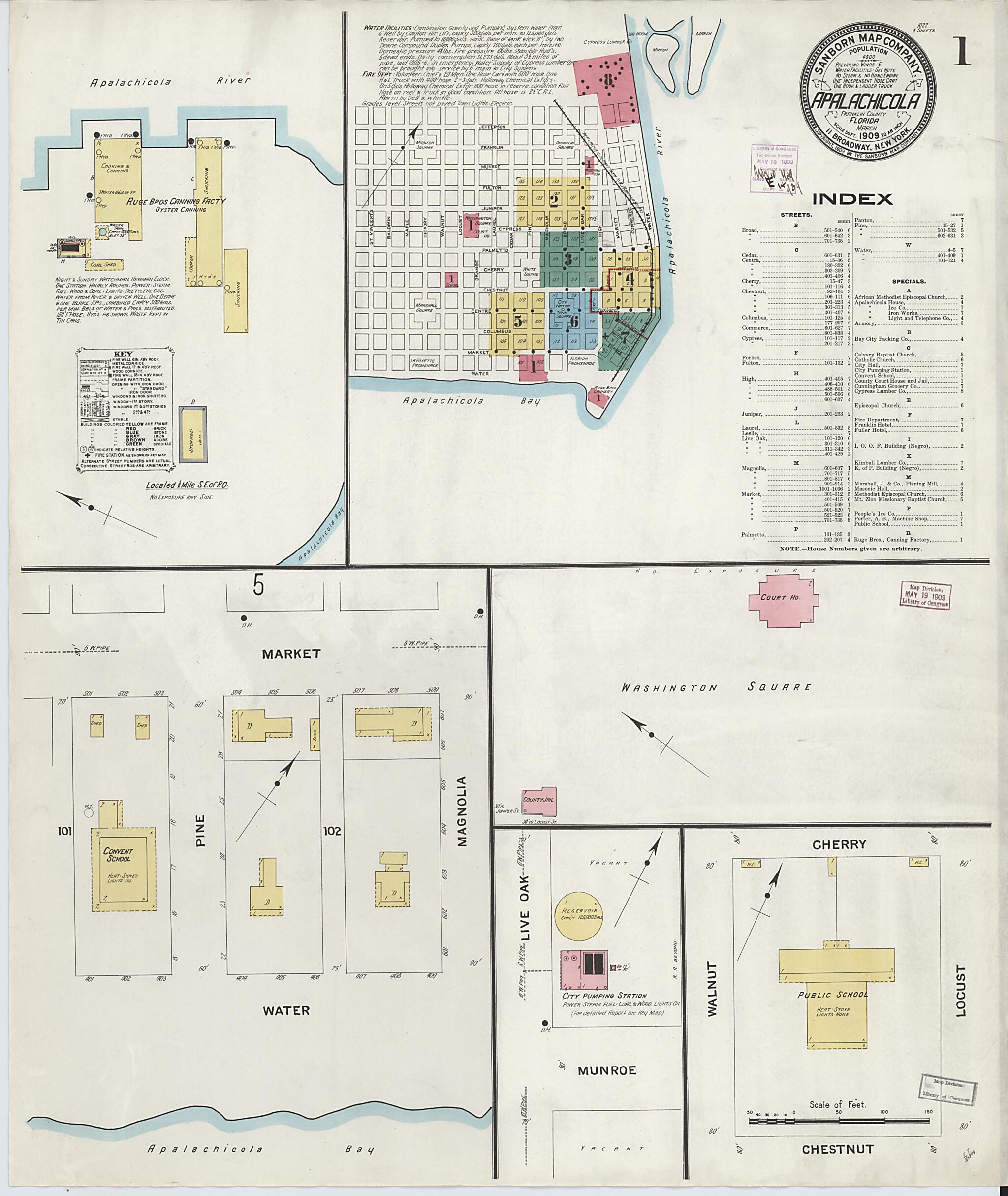 This old map of Apalachicola, Franklin County, Florida was created by Sanborn Map Company in 1909