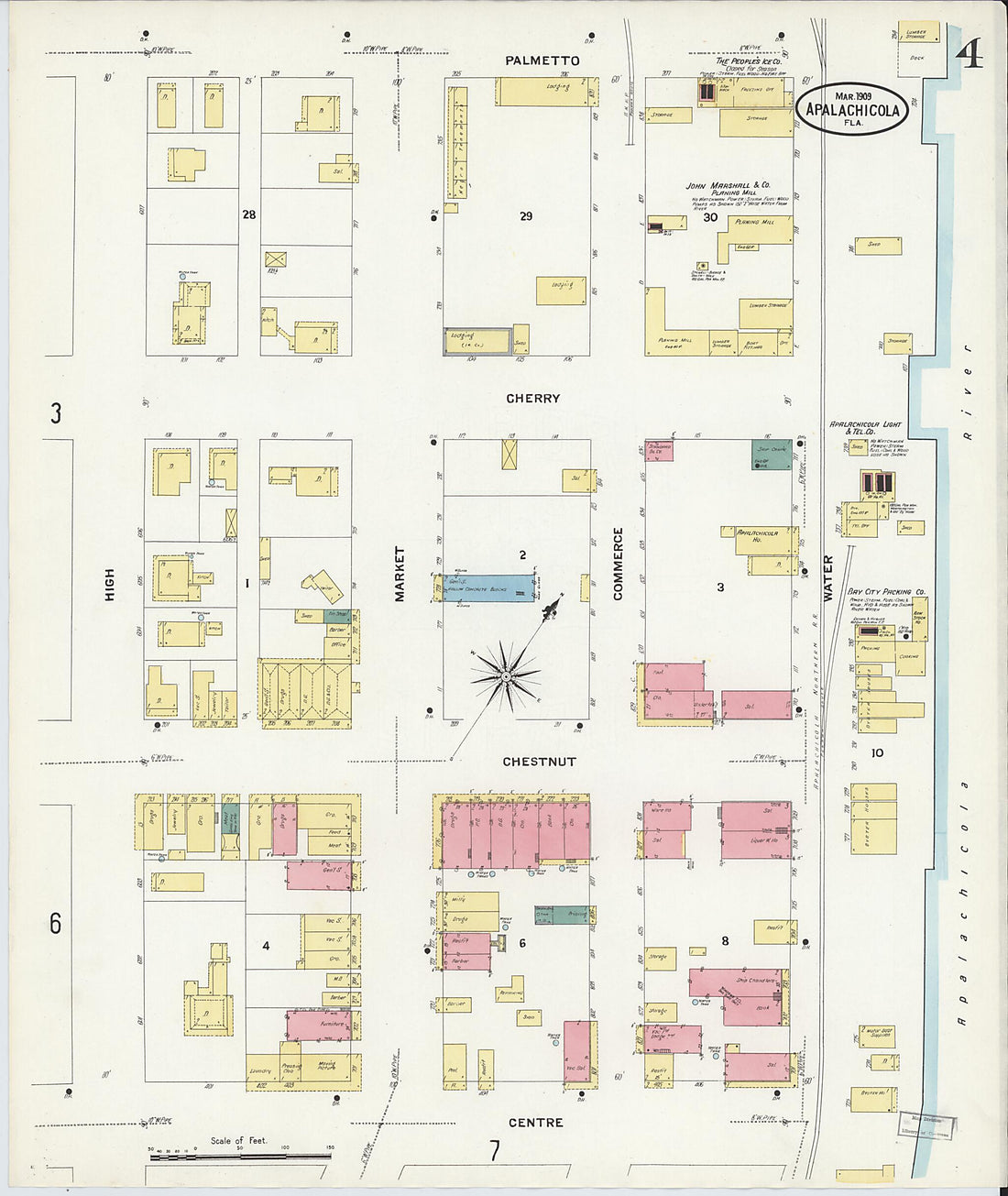 This old map of Apalachicola, Franklin County, Florida was created by Sanborn Map Company in 1909