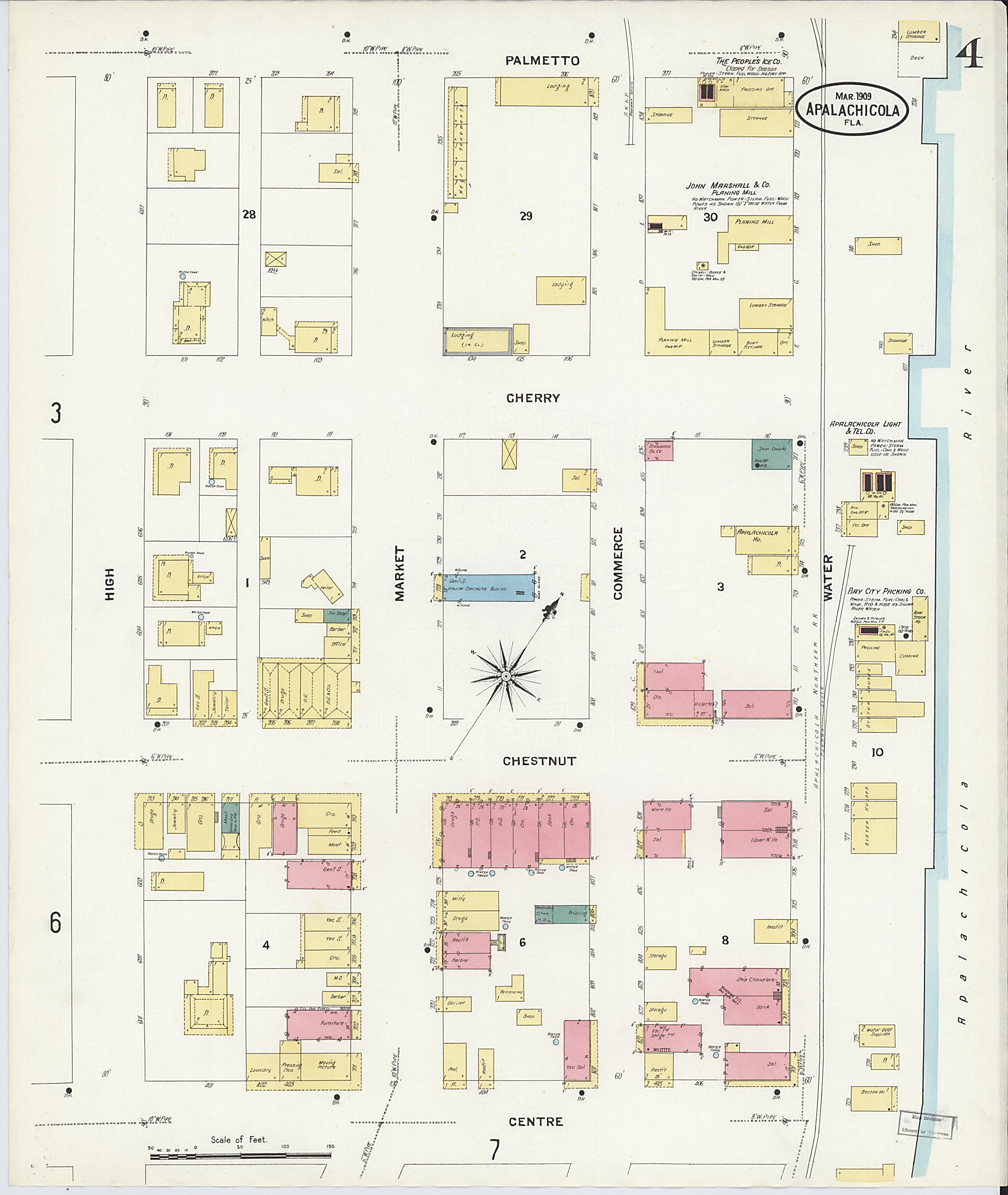 This old map of Apalachicola, Franklin County, Florida was created by Sanborn Map Company in 1909