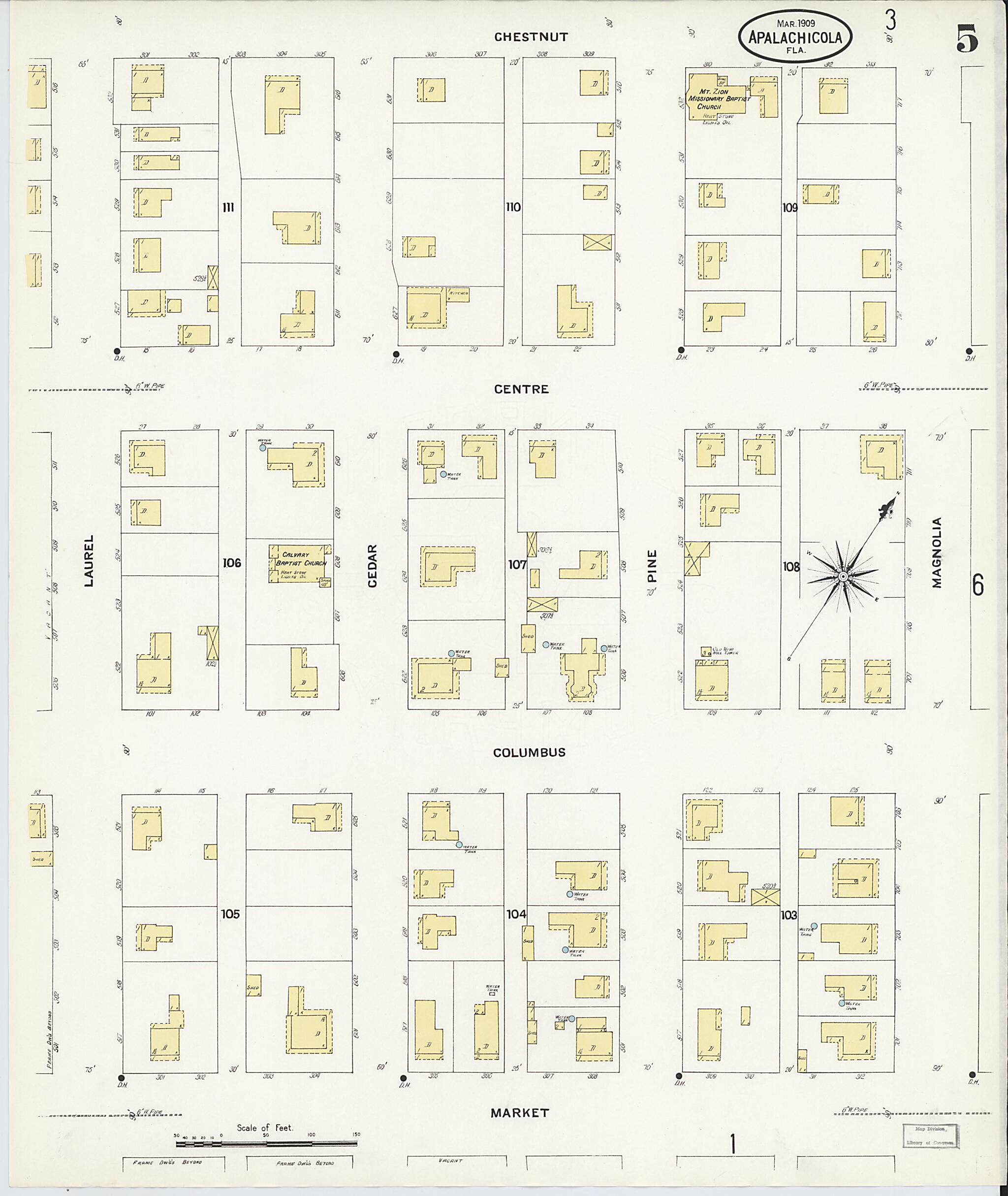 This old map of Apalachicola, Franklin County, Florida was created by Sanborn Map Company in 1909
