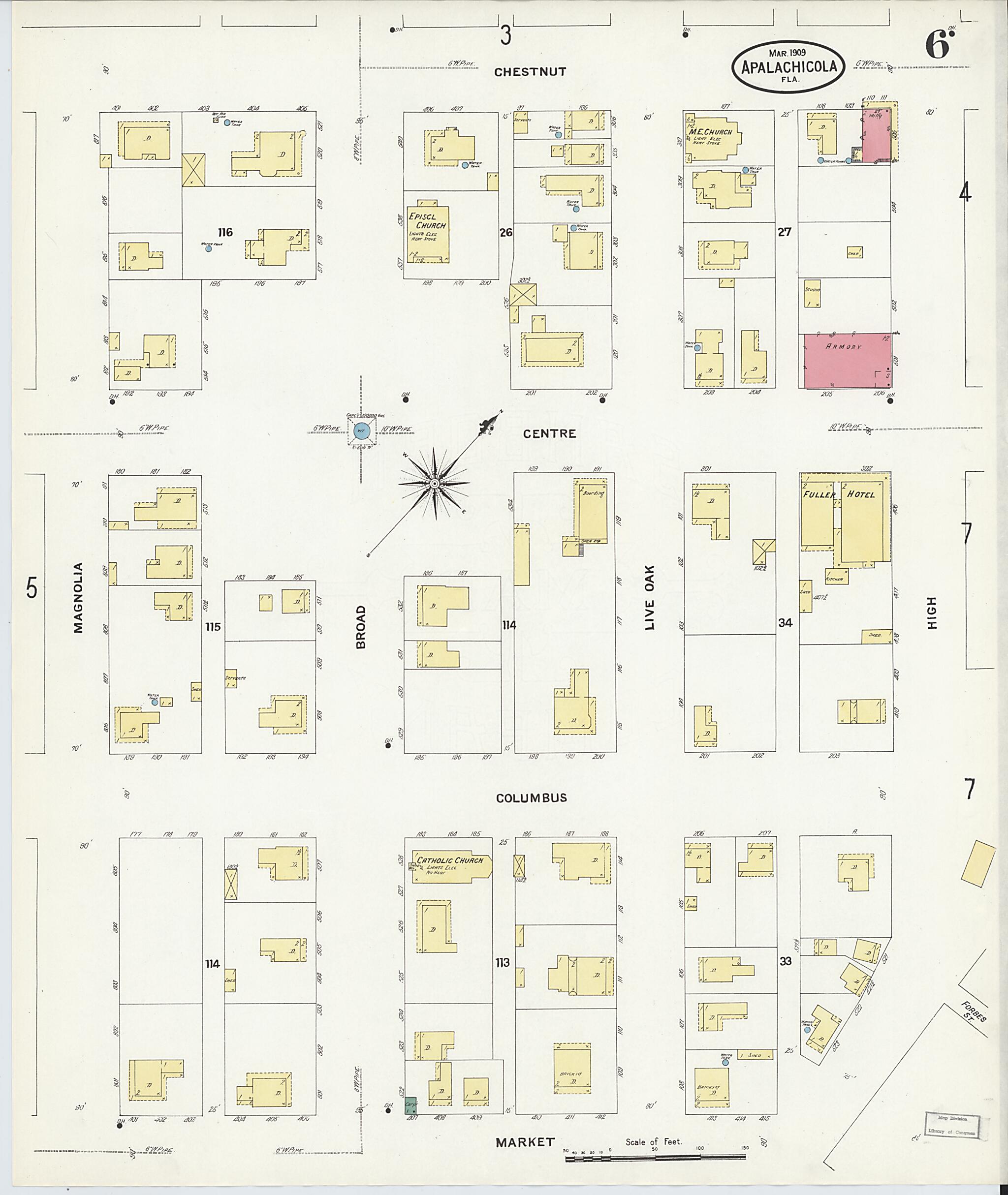 This old map of Apalachicola, Franklin County, Florida was created by Sanborn Map Company in 1909