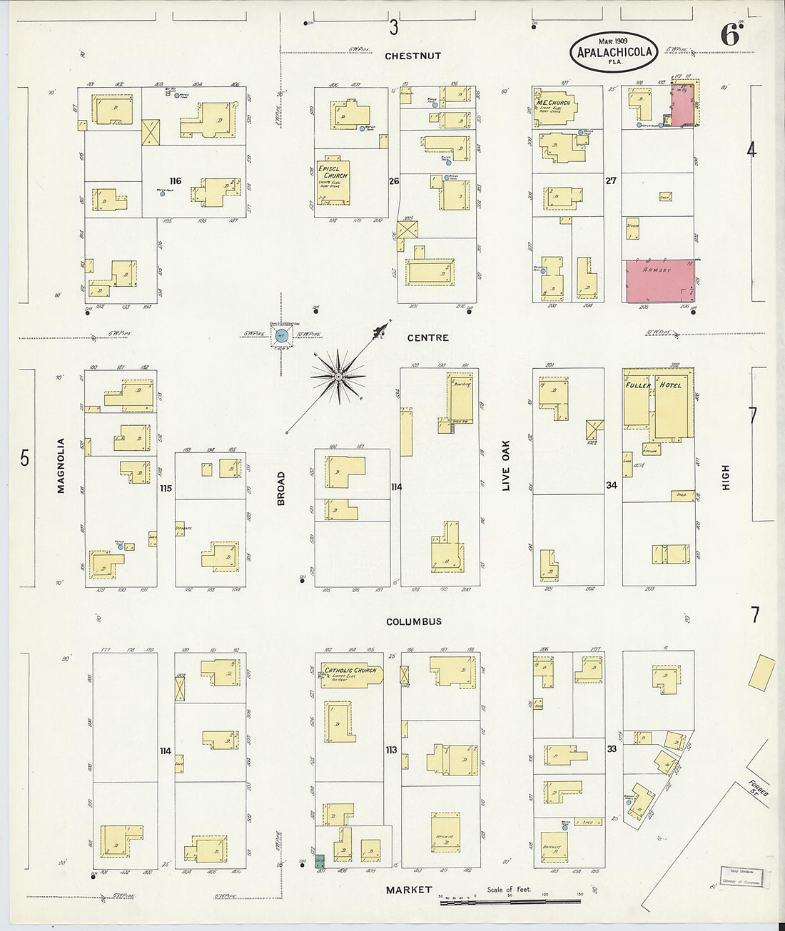 This old map of Apalachicola, Franklin County, Florida was created by Sanborn Map Company in 1909