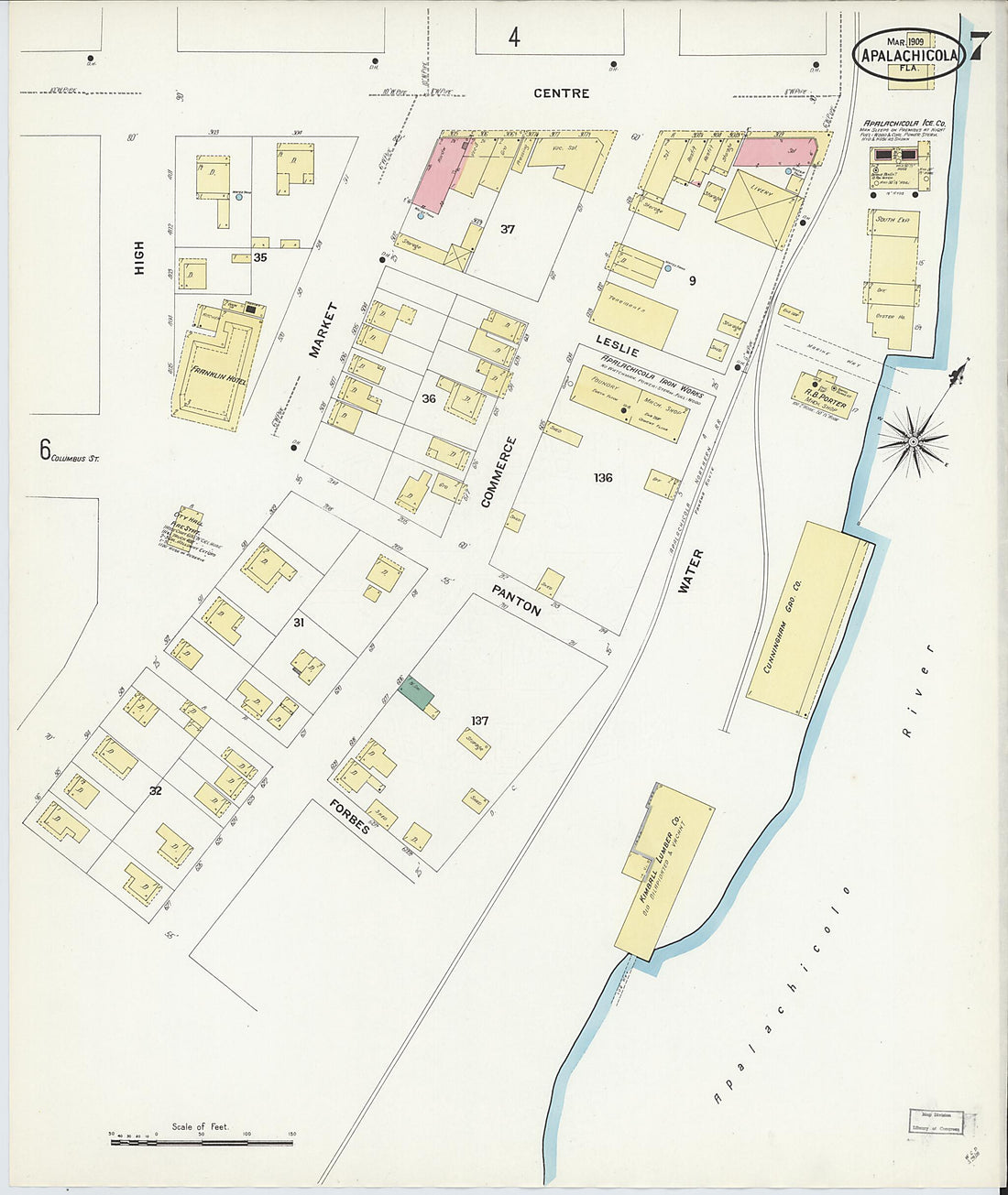 This old map of Apalachicola, Franklin County, Florida was created by Sanborn Map Company in 1909
