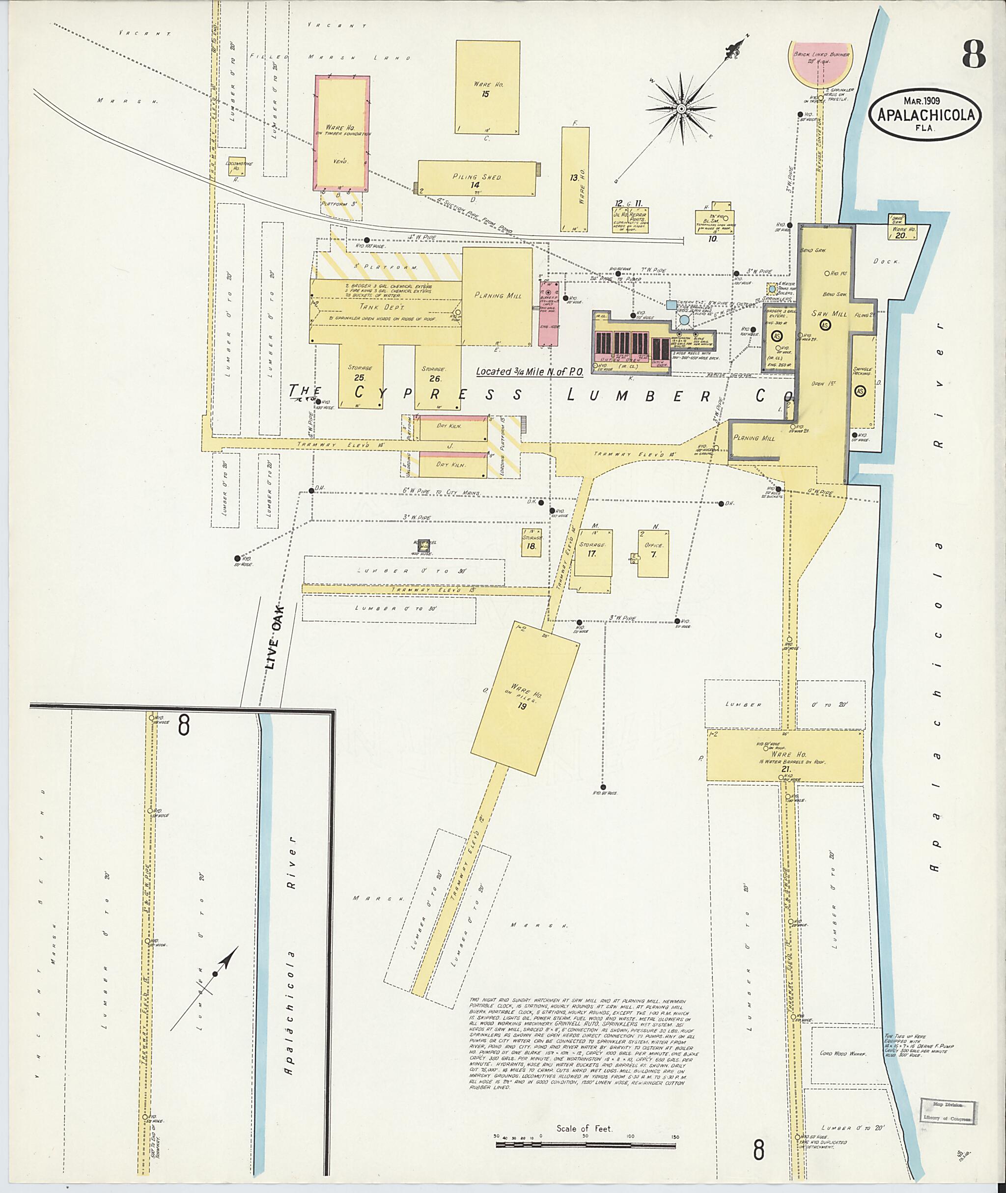 This old map of Apalachicola, Franklin County, Florida was created by Sanborn Map Company in 1909
