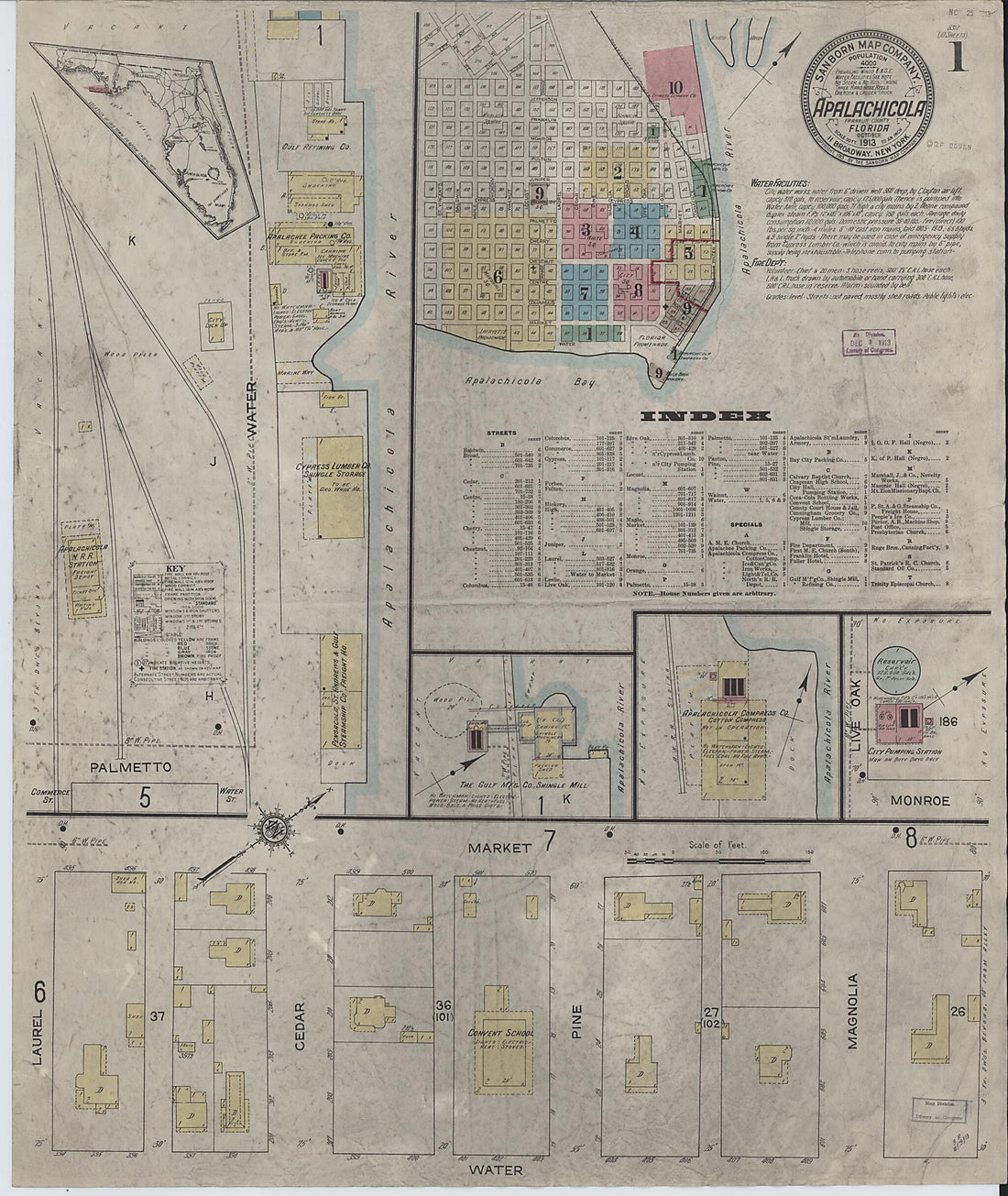 This old map of Apalachicola, Franklin County, Florida was created by Sanborn Map Company in 1913