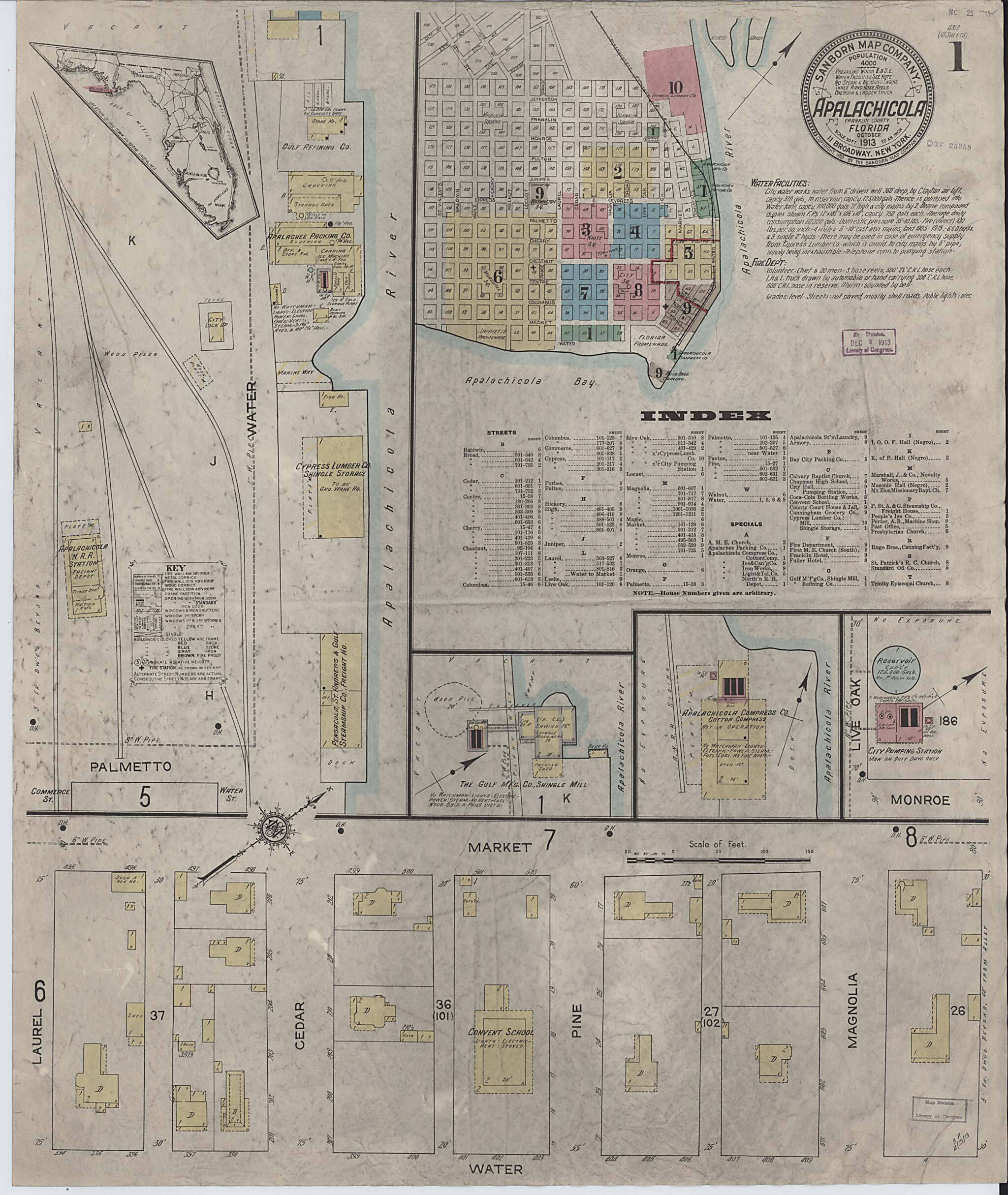 This old map of Apalachicola, Franklin County, Florida was created by Sanborn Map Company in 1913