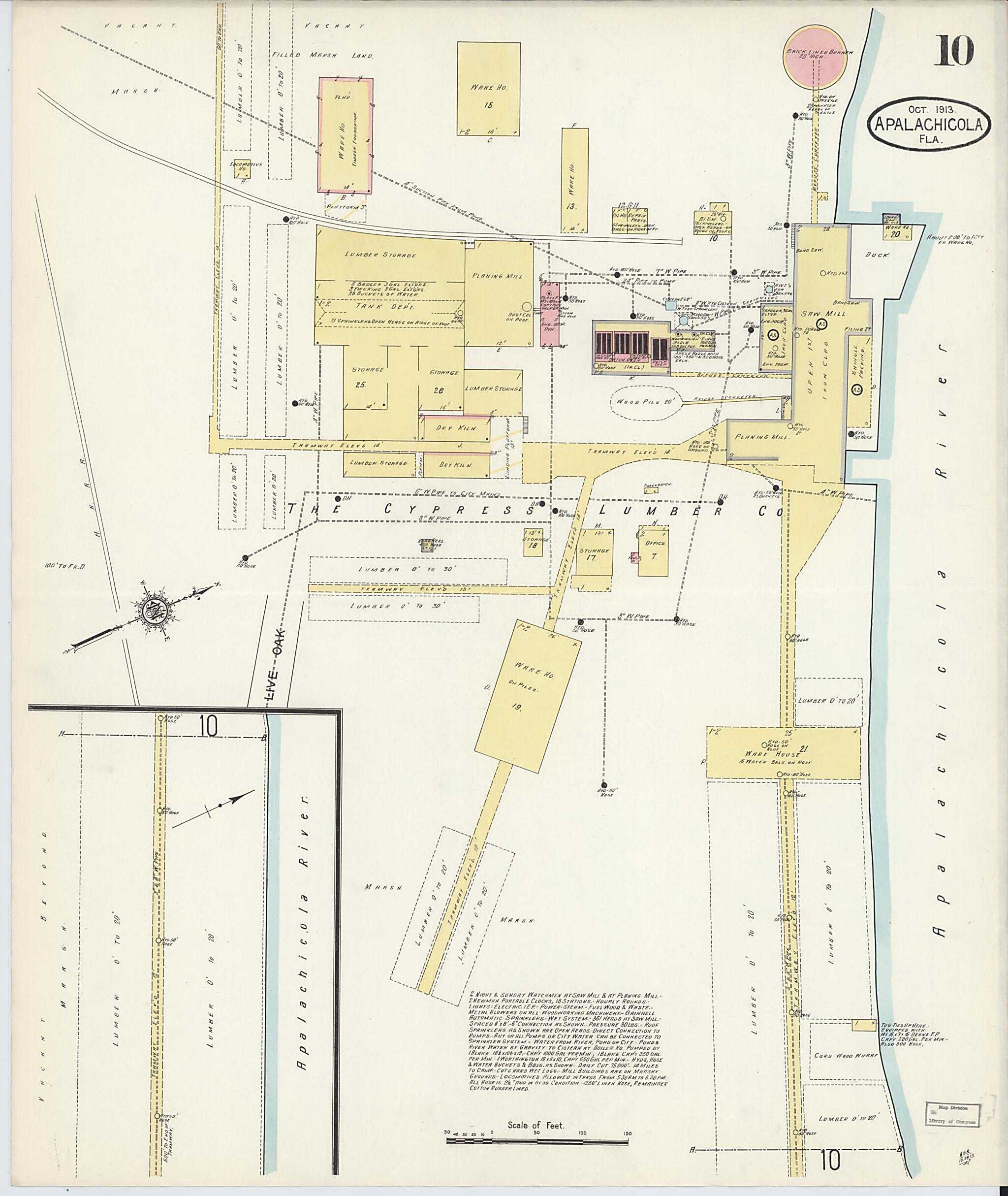 This old map of Apalachicola, Franklin County, Florida was created by Sanborn Map Company in 1913