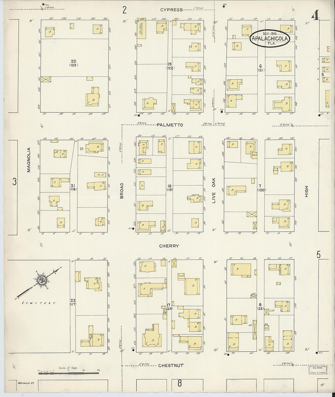 This old map of Apalachicola, Franklin County, Florida was created by Sanborn Map Company in 1913