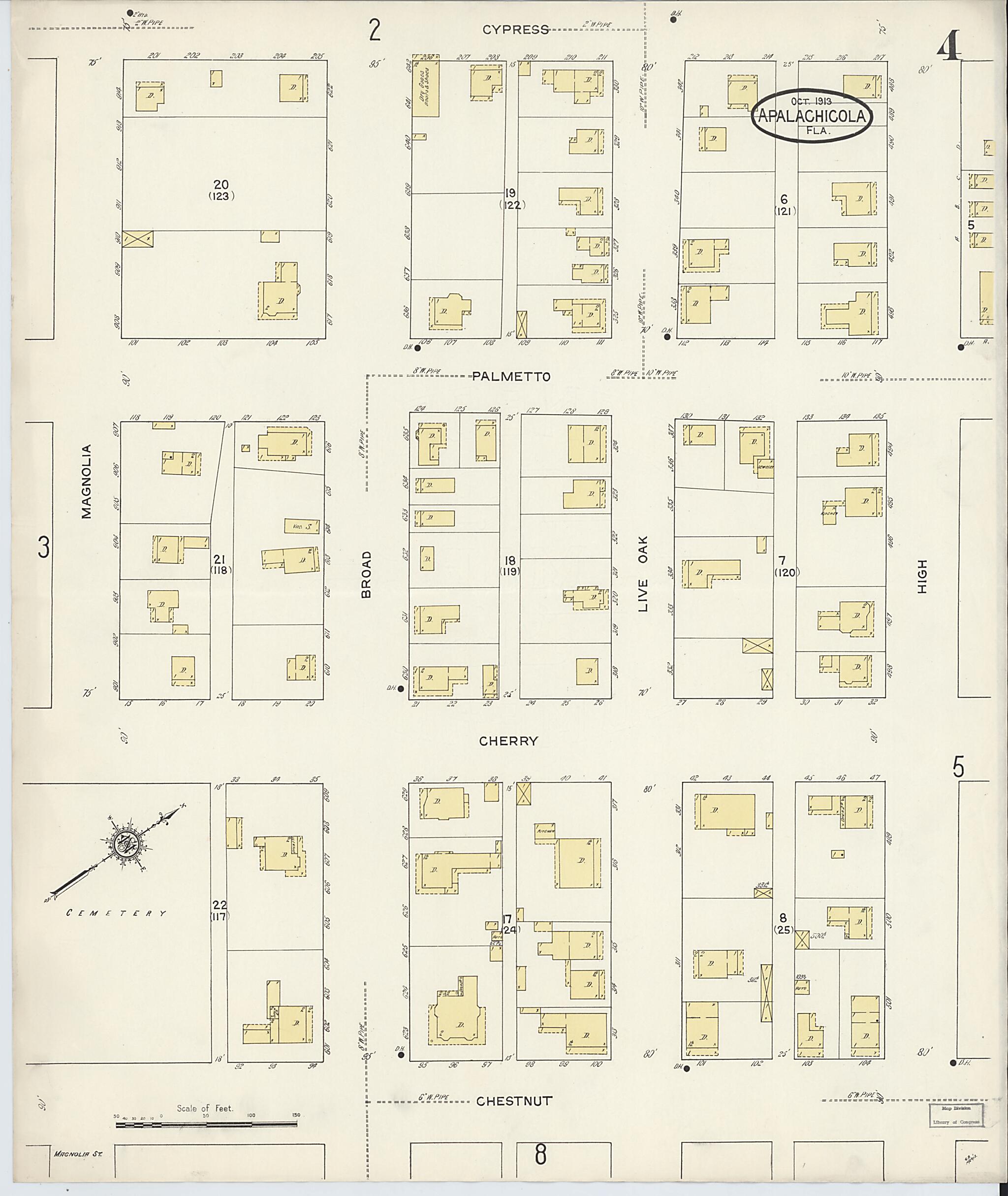 This old map of Apalachicola, Franklin County, Florida was created by Sanborn Map Company in 1913