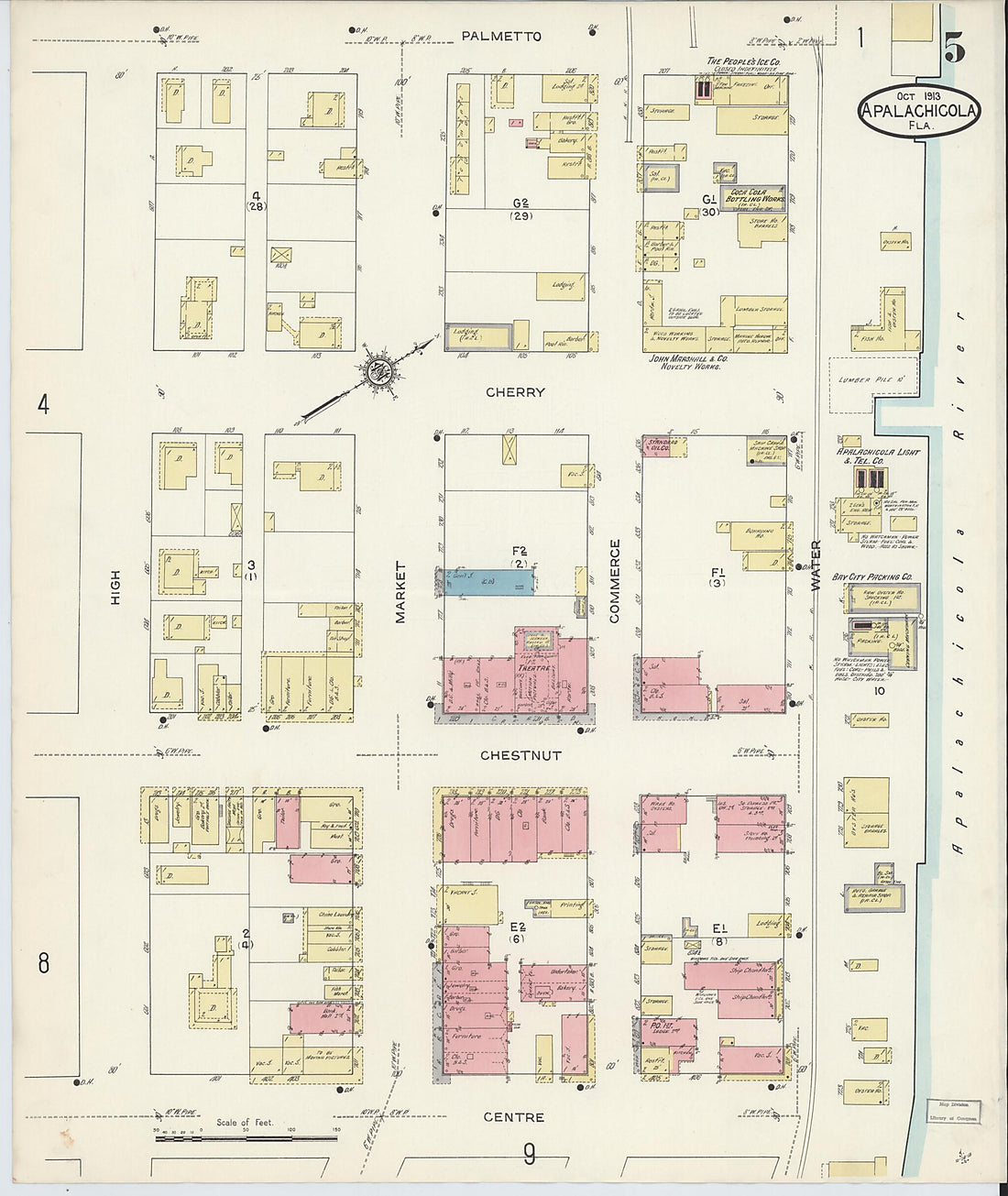 This old map of Apalachicola, Franklin County, Florida was created by Sanborn Map Company in 1913