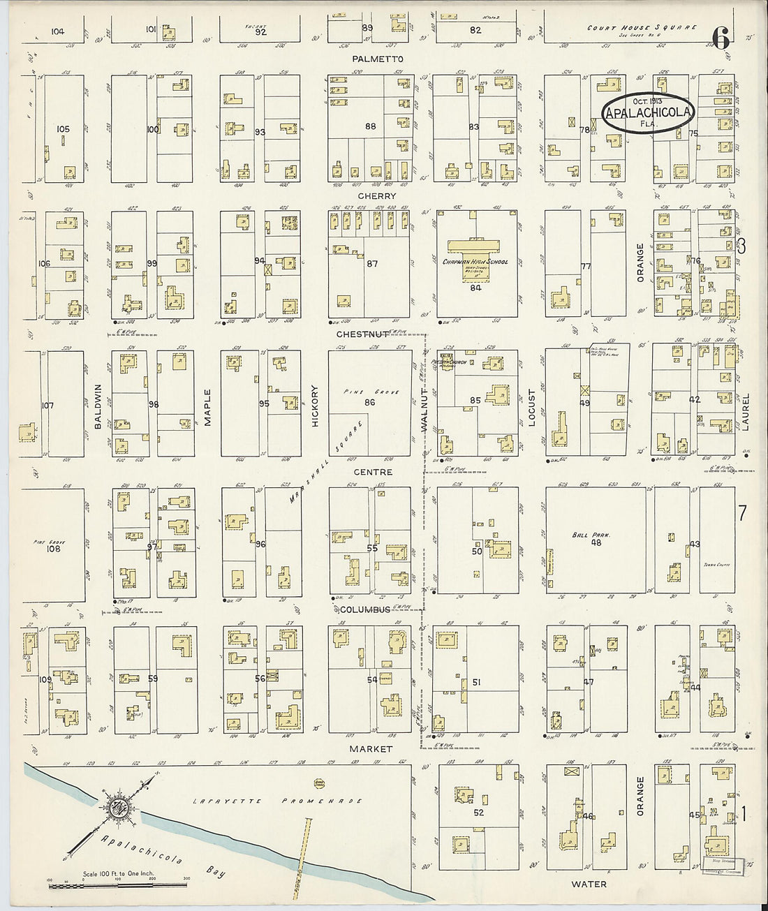 This old map of Apalachicola, Franklin County, Florida was created by Sanborn Map Company in 1913