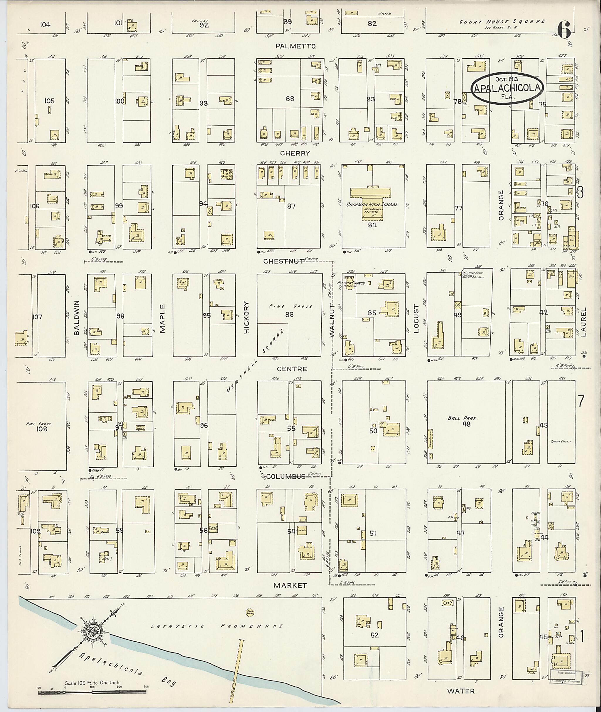 This old map of Apalachicola, Franklin County, Florida was created by Sanborn Map Company in 1913