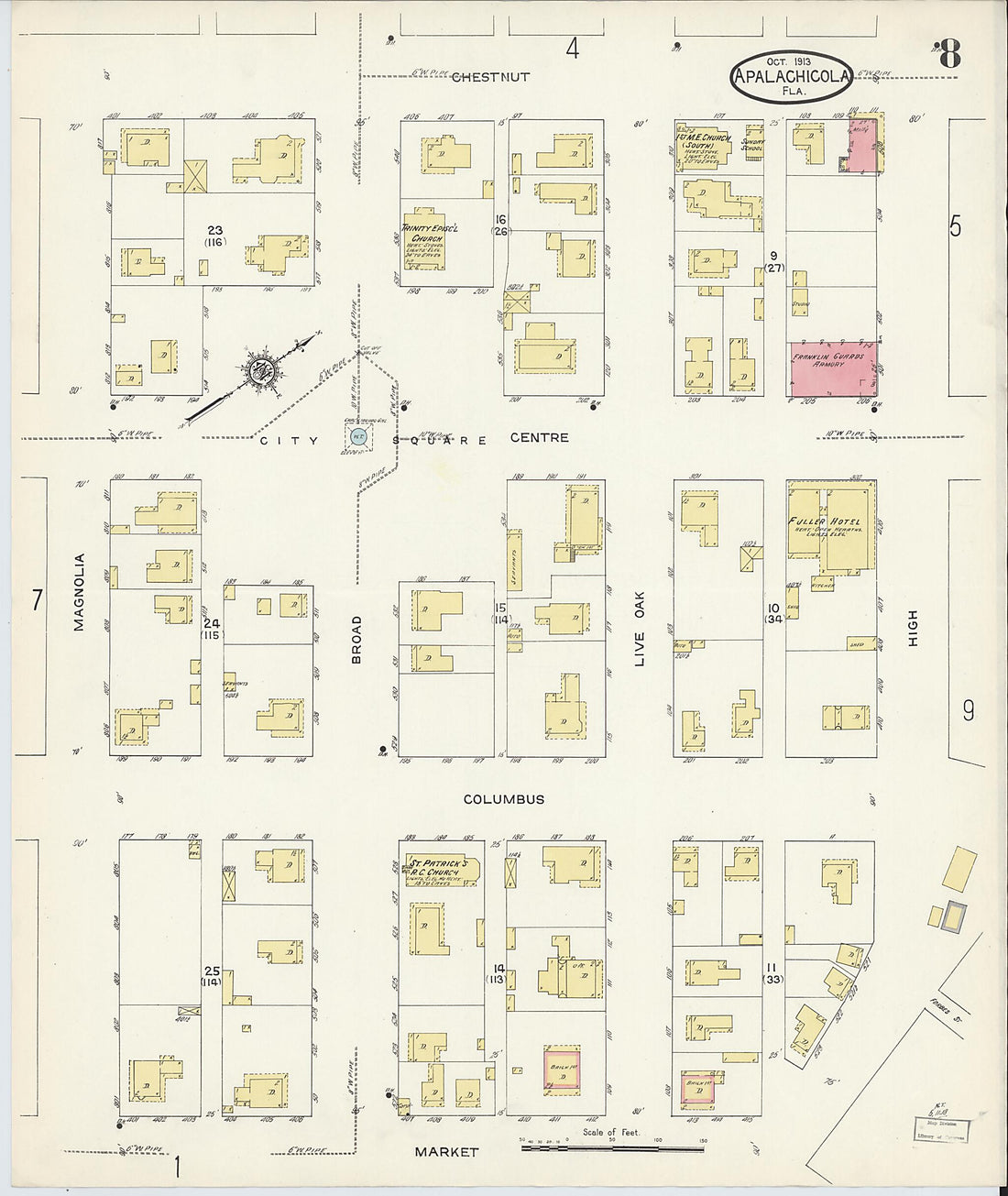 This old map of Apalachicola, Franklin County, Florida was created by Sanborn Map Company in 1913