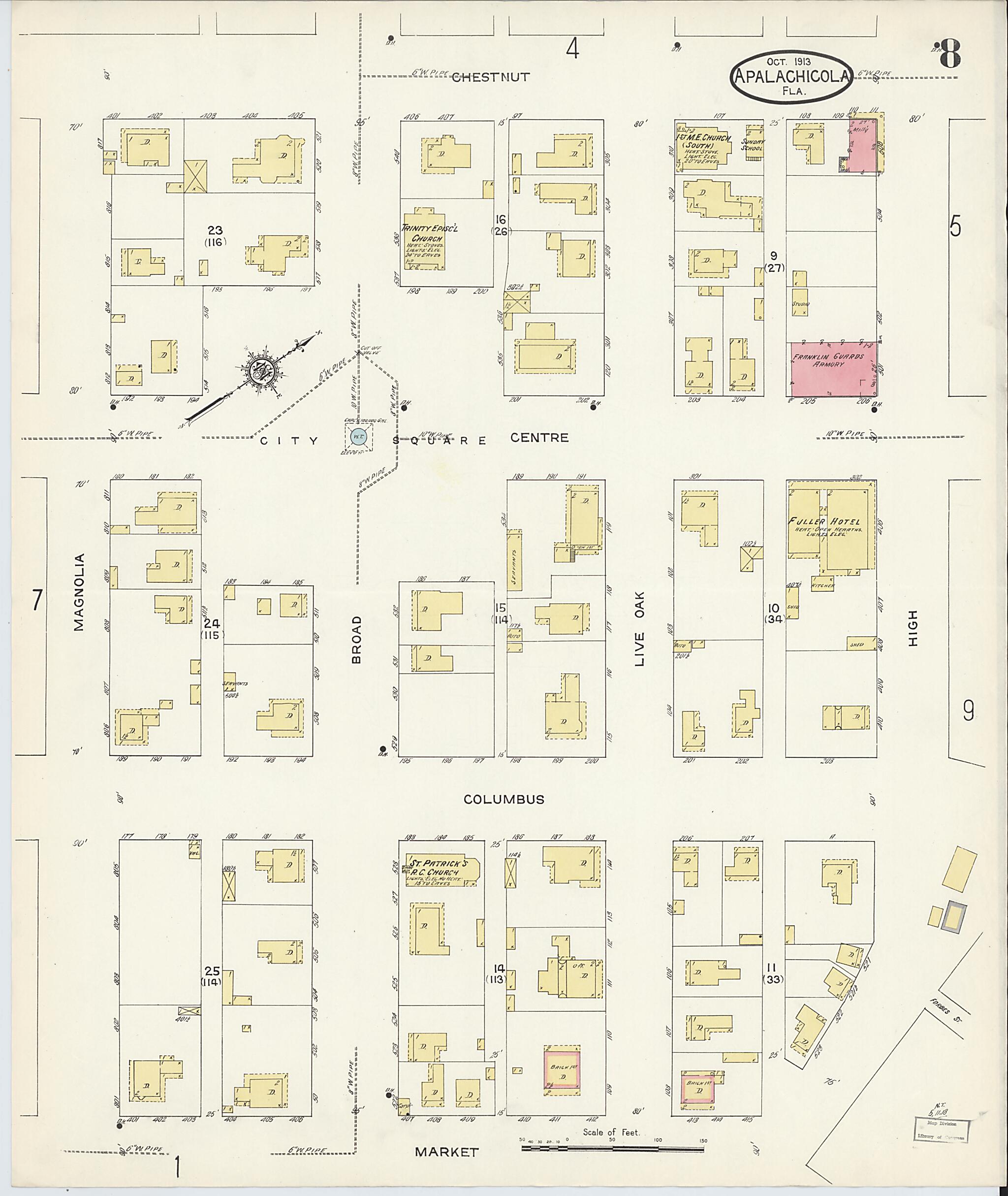 This old map of Apalachicola, Franklin County, Florida was created by Sanborn Map Company in 1913