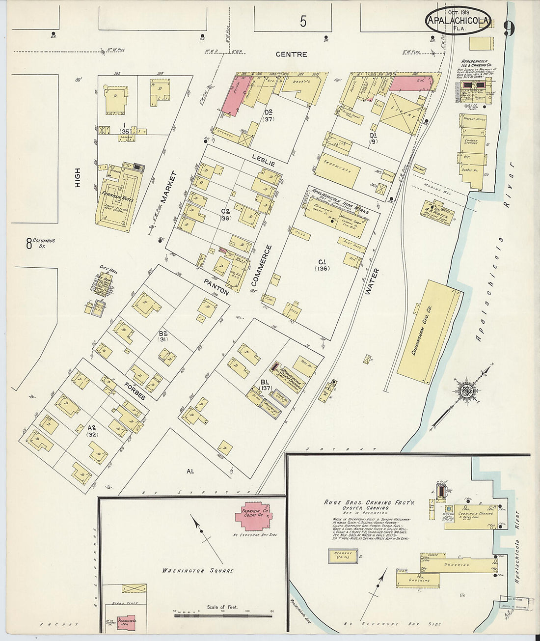 This old map of Apalachicola, Franklin County, Florida was created by Sanborn Map Company in 1913
