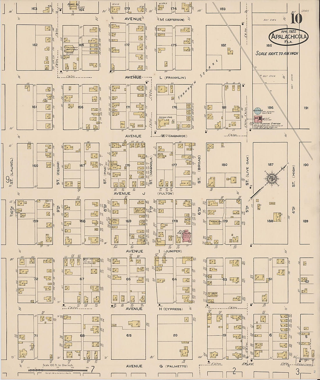 This old map of Apalachicola, Franklin County, Florida was created by Sanborn Map Company in 1922