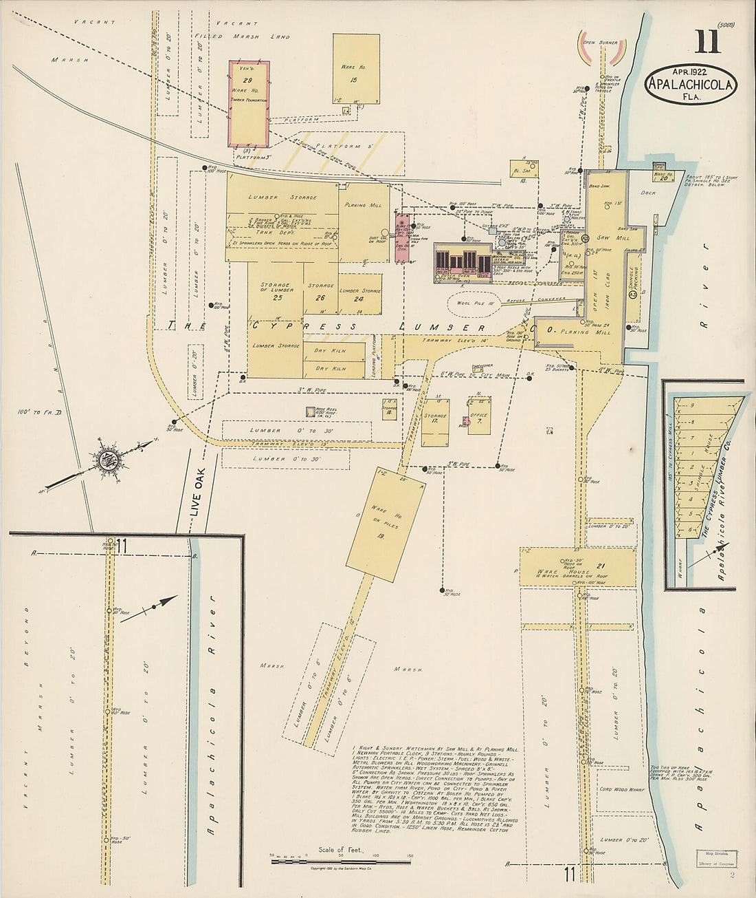 This old map of Apalachicola, Franklin County, Florida was created by Sanborn Map Company in 1922