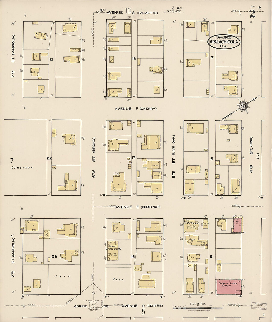 This old map of Apalachicola, Franklin County, Florida was created by Sanborn Map Company in 1922