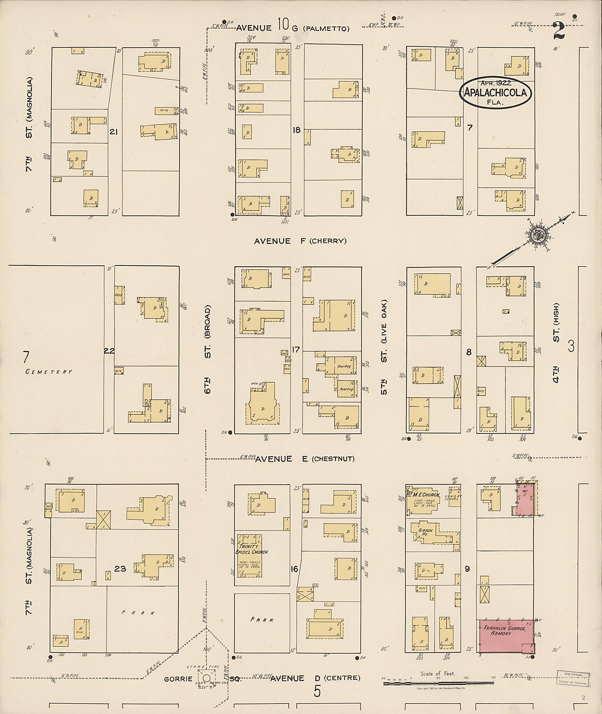 This old map of Apalachicola, Franklin County, Florida was created by Sanborn Map Company in 1922
