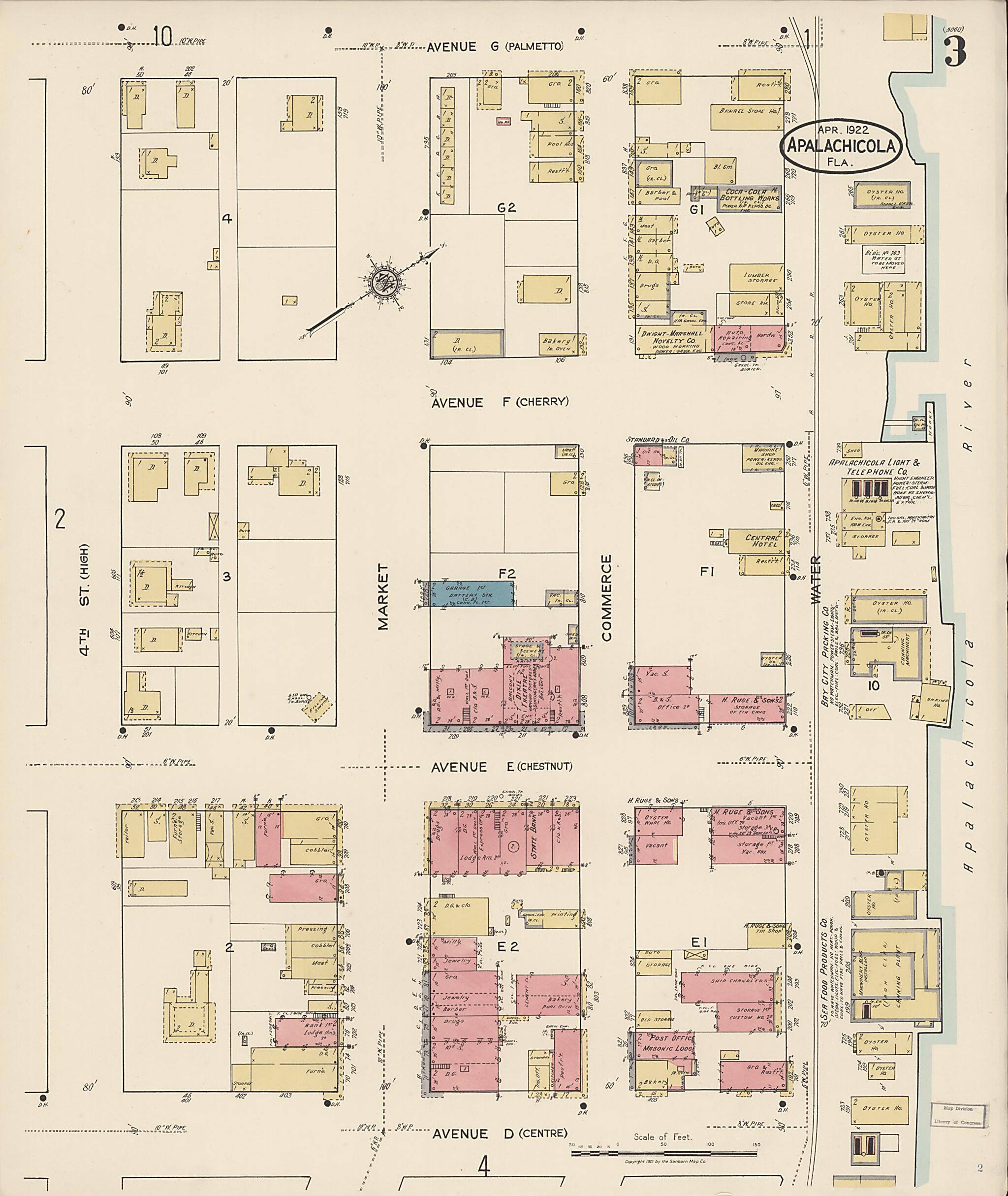 This old map of Apalachicola, Franklin County, Florida was created by Sanborn Map Company in 1922