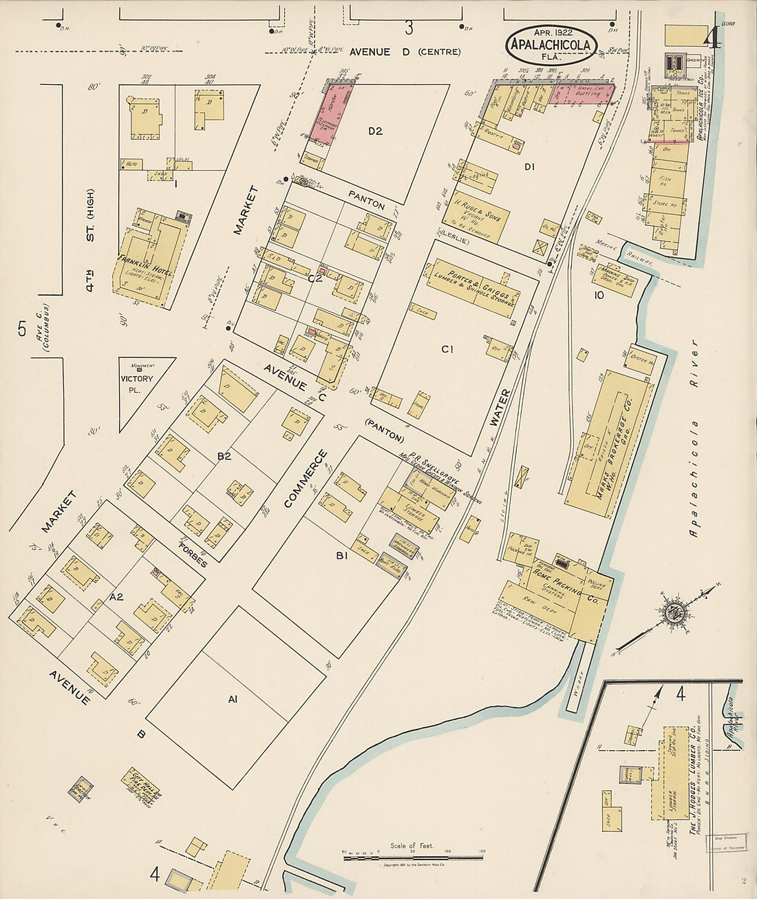 This old map of Apalachicola, Franklin County, Florida was created by Sanborn Map Company in 1922