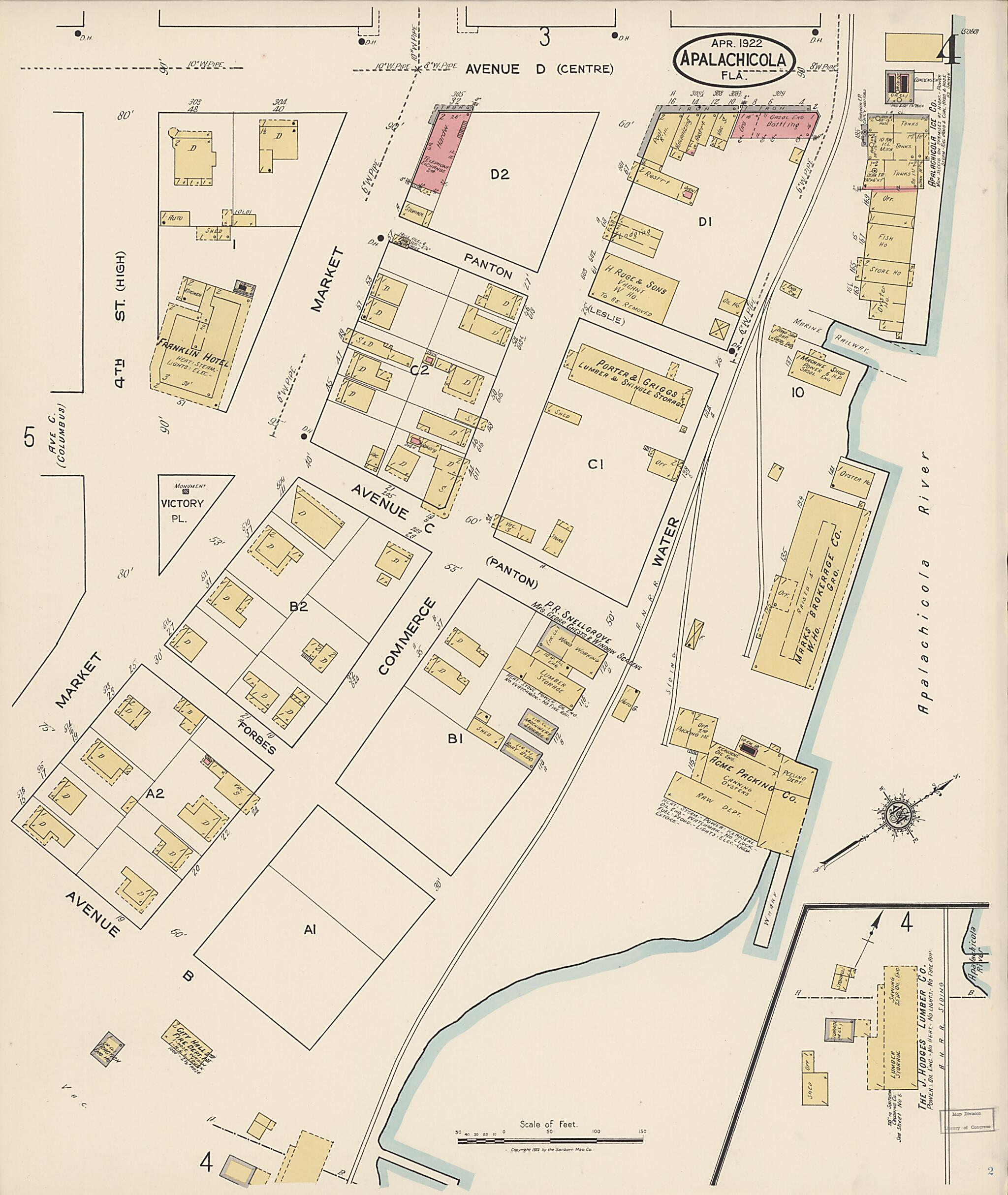 This old map of Apalachicola, Franklin County, Florida was created by Sanborn Map Company in 1922