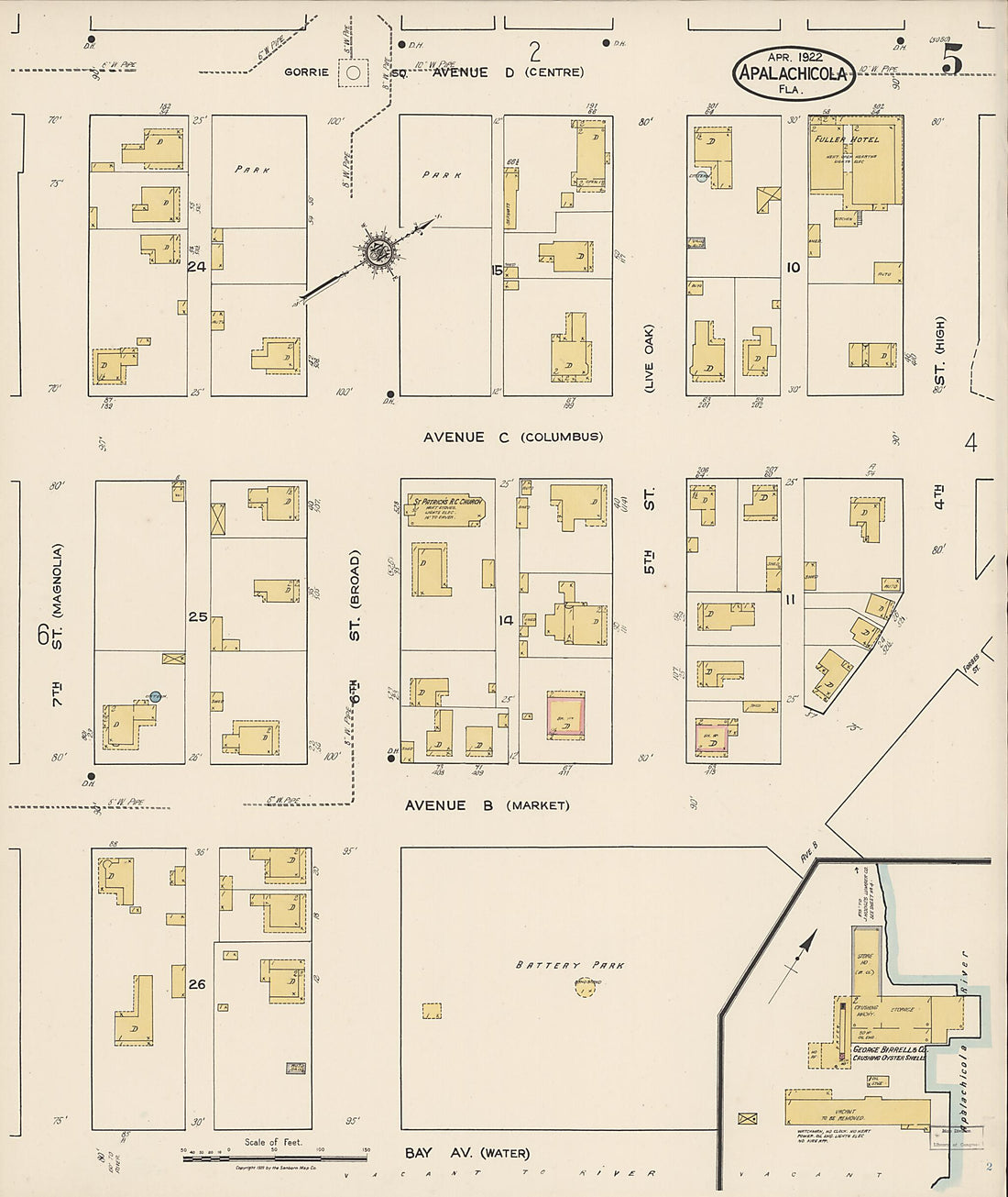 This old map of Apalachicola, Franklin County, Florida was created by Sanborn Map Company in 1922