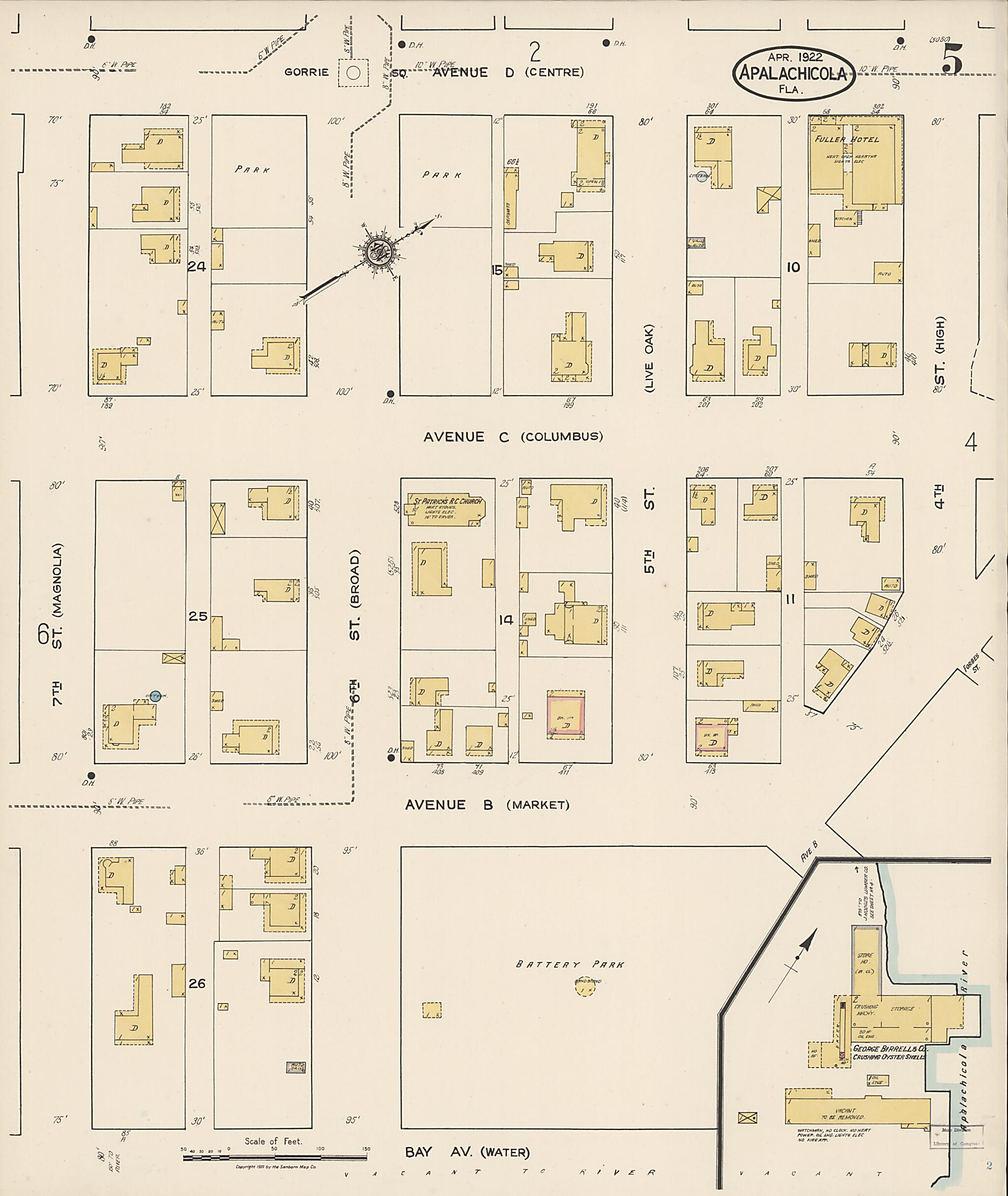 This old map of Apalachicola, Franklin County, Florida was created by Sanborn Map Company in 1922