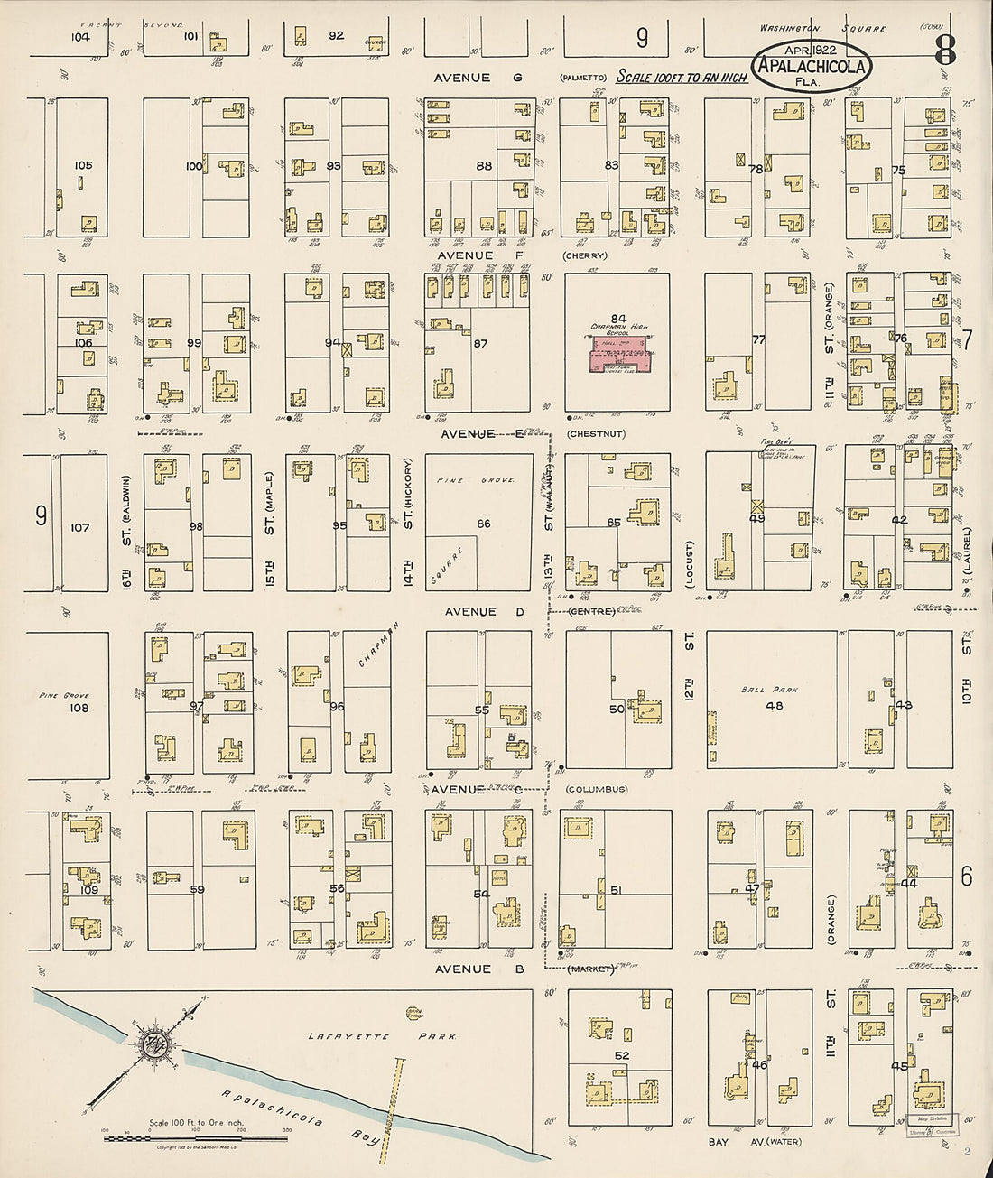 This old map of Apalachicola, Franklin County, Florida was created by Sanborn Map Company in 1922