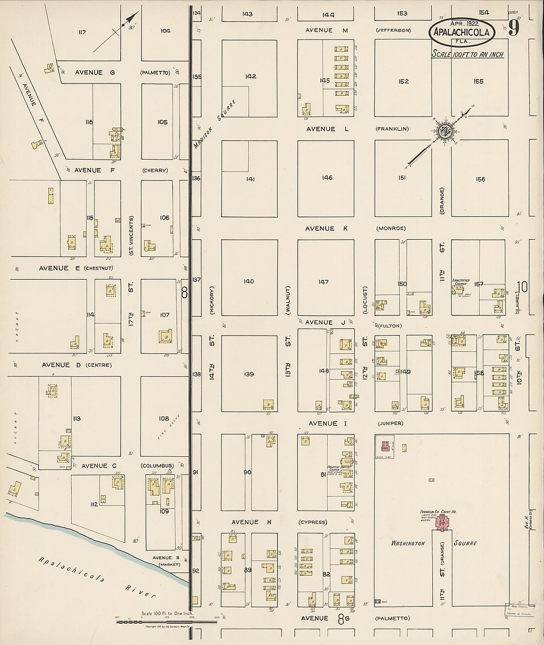 This old map of Apalachicola, Franklin County, Florida was created by Sanborn Map Company in 1922