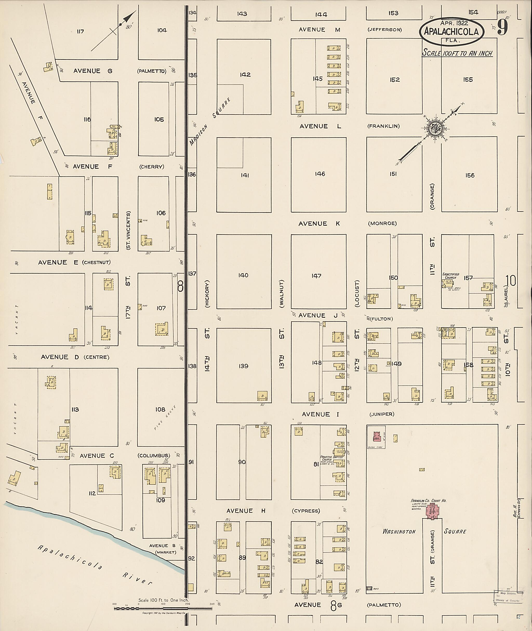 This old map of Apalachicola, Franklin County, Florida was created by Sanborn Map Company in 1922