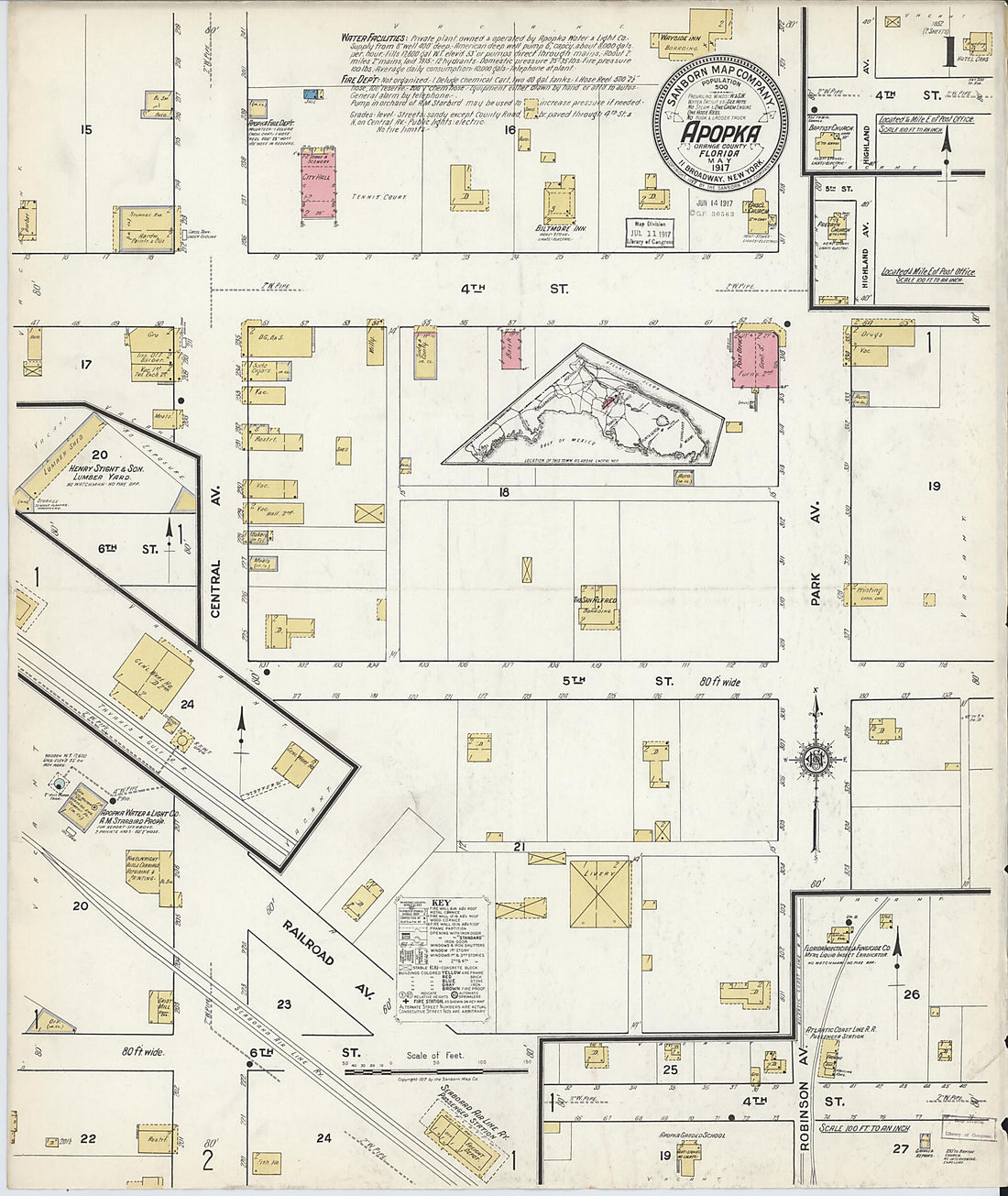 This old map of Apopka, Orange County, Florida was created by Sanborn Map Company in 1917